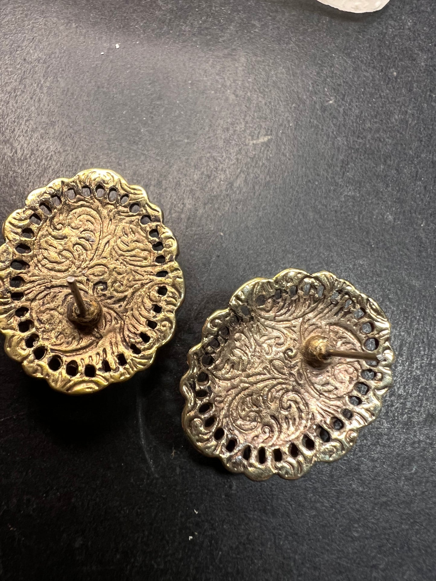 Vintage Carved Shell Cameo Stud Earrings Gold Tone Victorian Revival