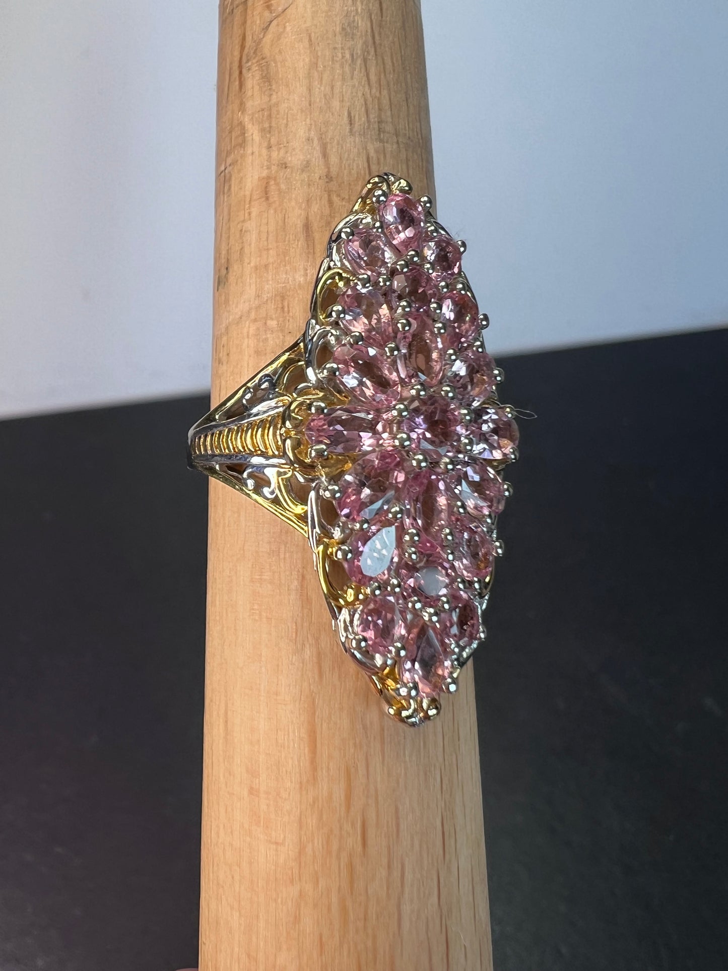 Pink tourmaline vintage vibes statement ring size 10