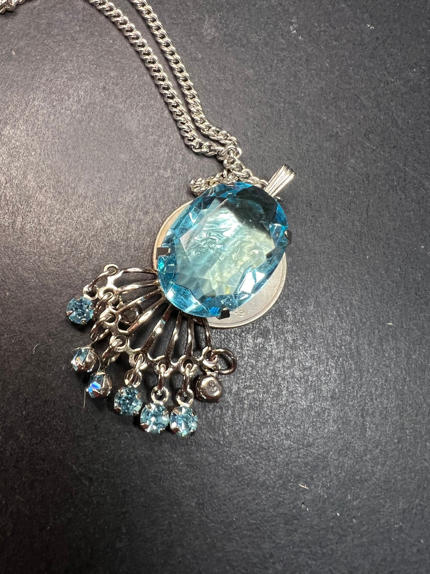 Vintage Park Lane Mid Century Blue Glass Chandelier Necklace 21”