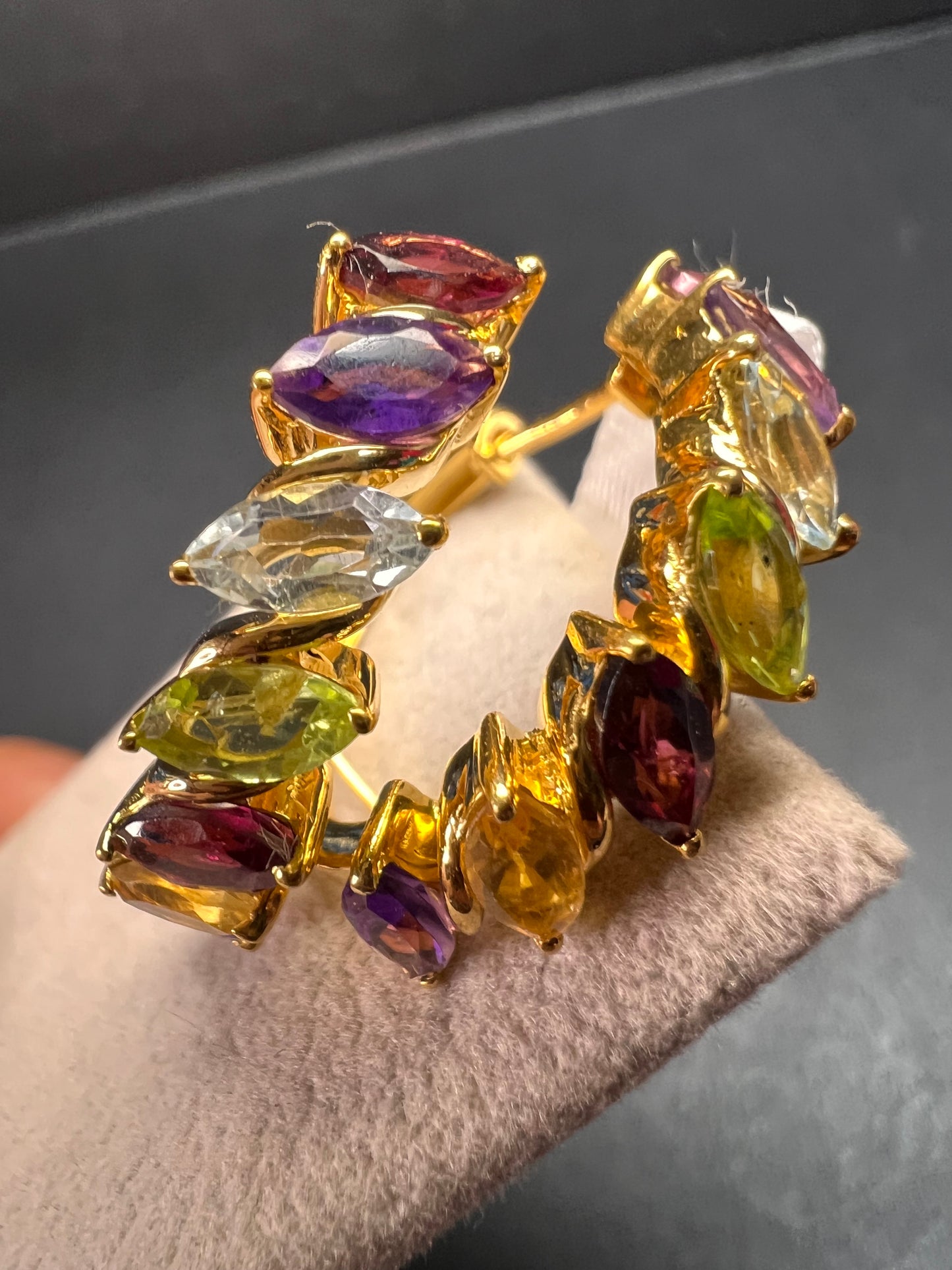 NEW multi gemstone hoop earrings in vermeil gold over sterling silver