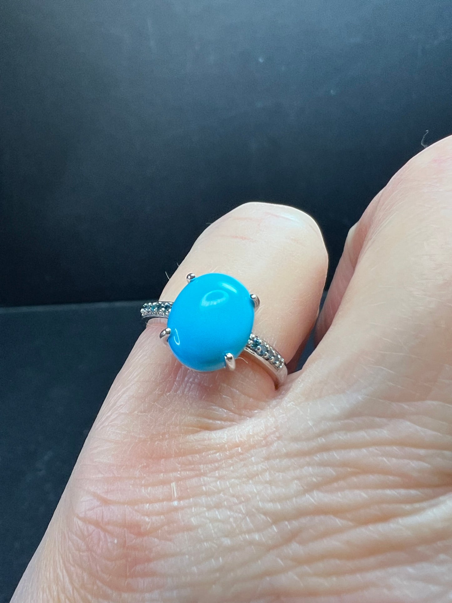 Sterling Silver Turquoise Ring with Blue Diamond Accents Size 6