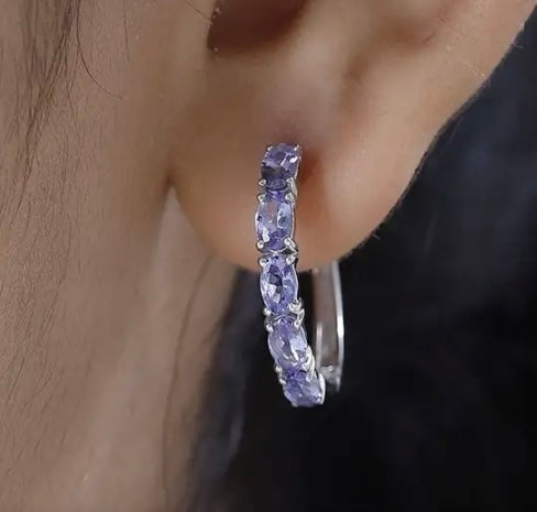 Tanzanite Hoop Earrings in Platinum Over Sterling Silver 2.35 ctw