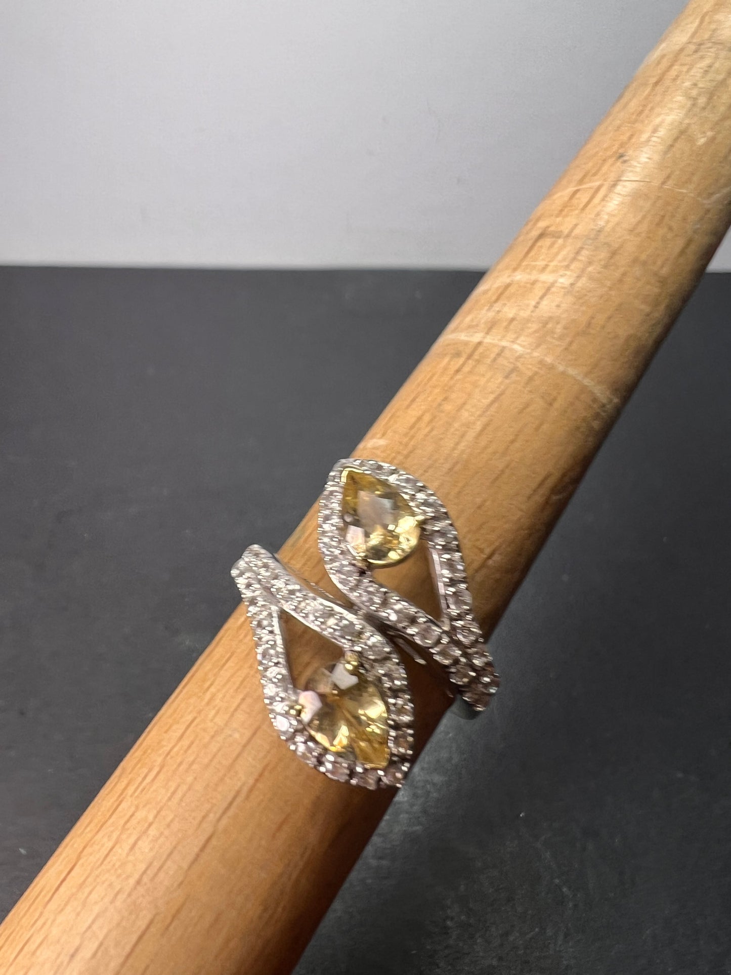 Yellow Beryl and Zircon Sterling Silver Bypass Ring size 9