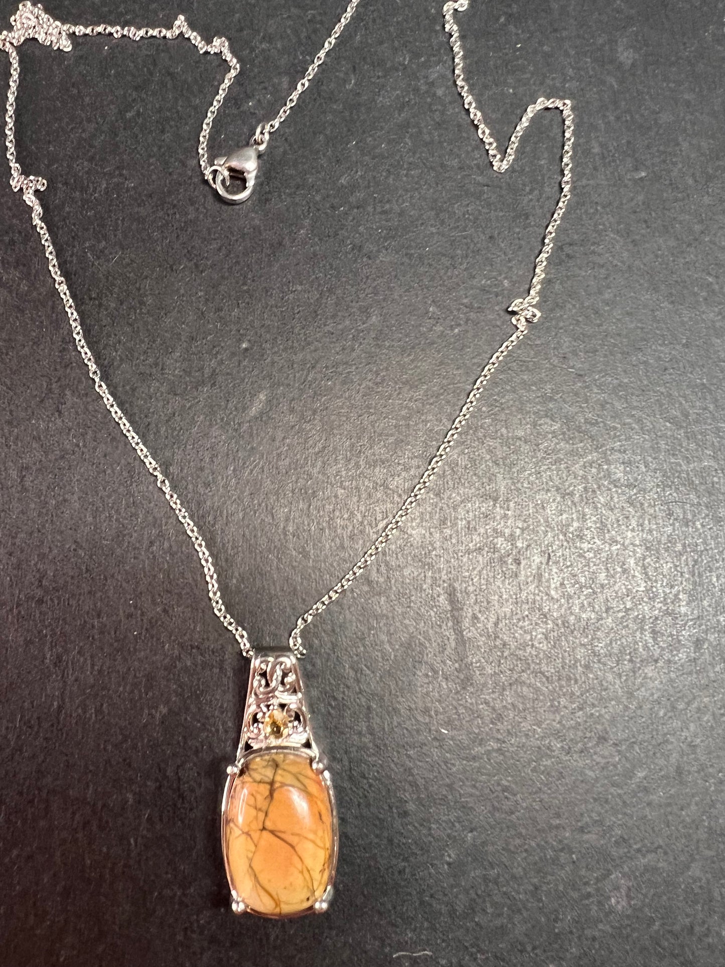 NEW Cherry Creek Jasper and citrine pendant in platinum over stainless steel