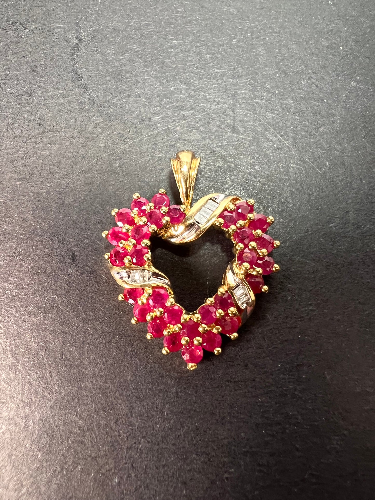 10k gold ruby and diamond heart pendant