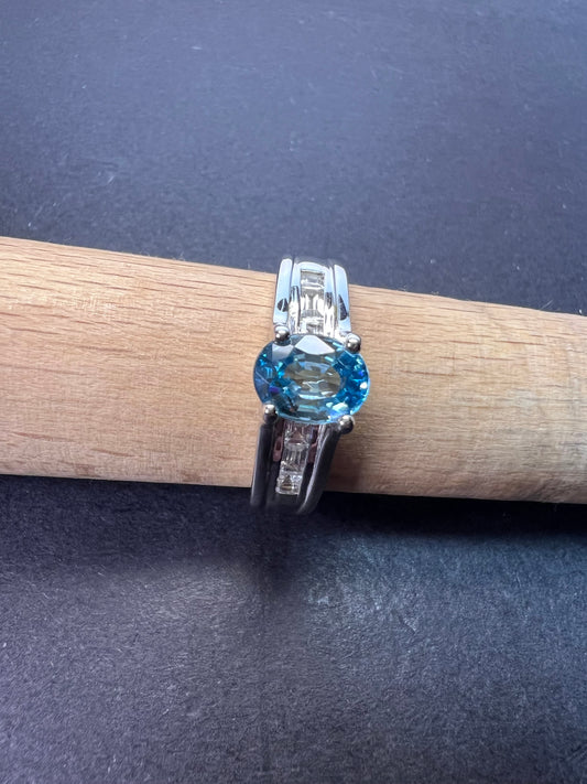 Blue & White Zircon Ring | Sterling Silver Ring size 10