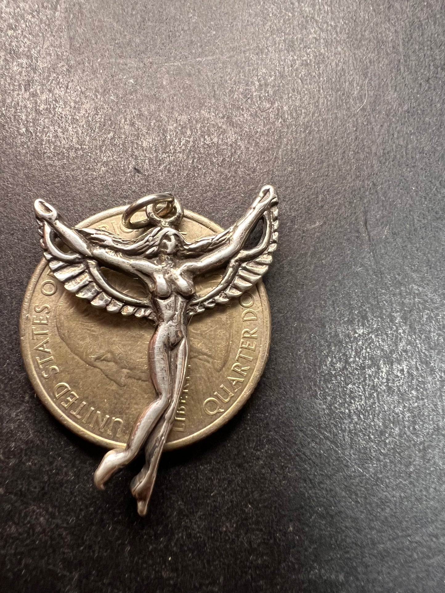Vintage Sterling Silver Winged Goddess Angel Pendant 2.55g