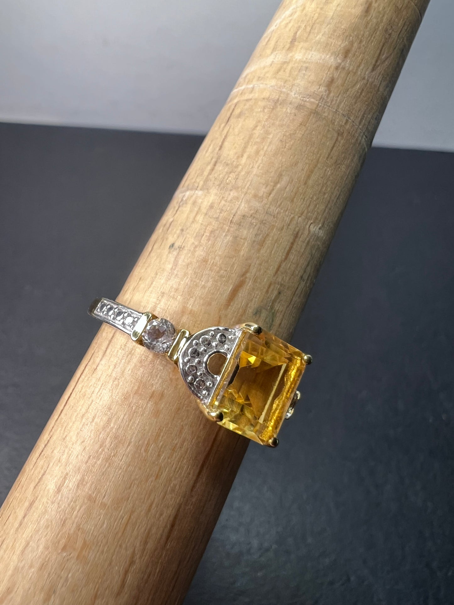 Citrine and white topaz ring in gold over sterling silver size 9