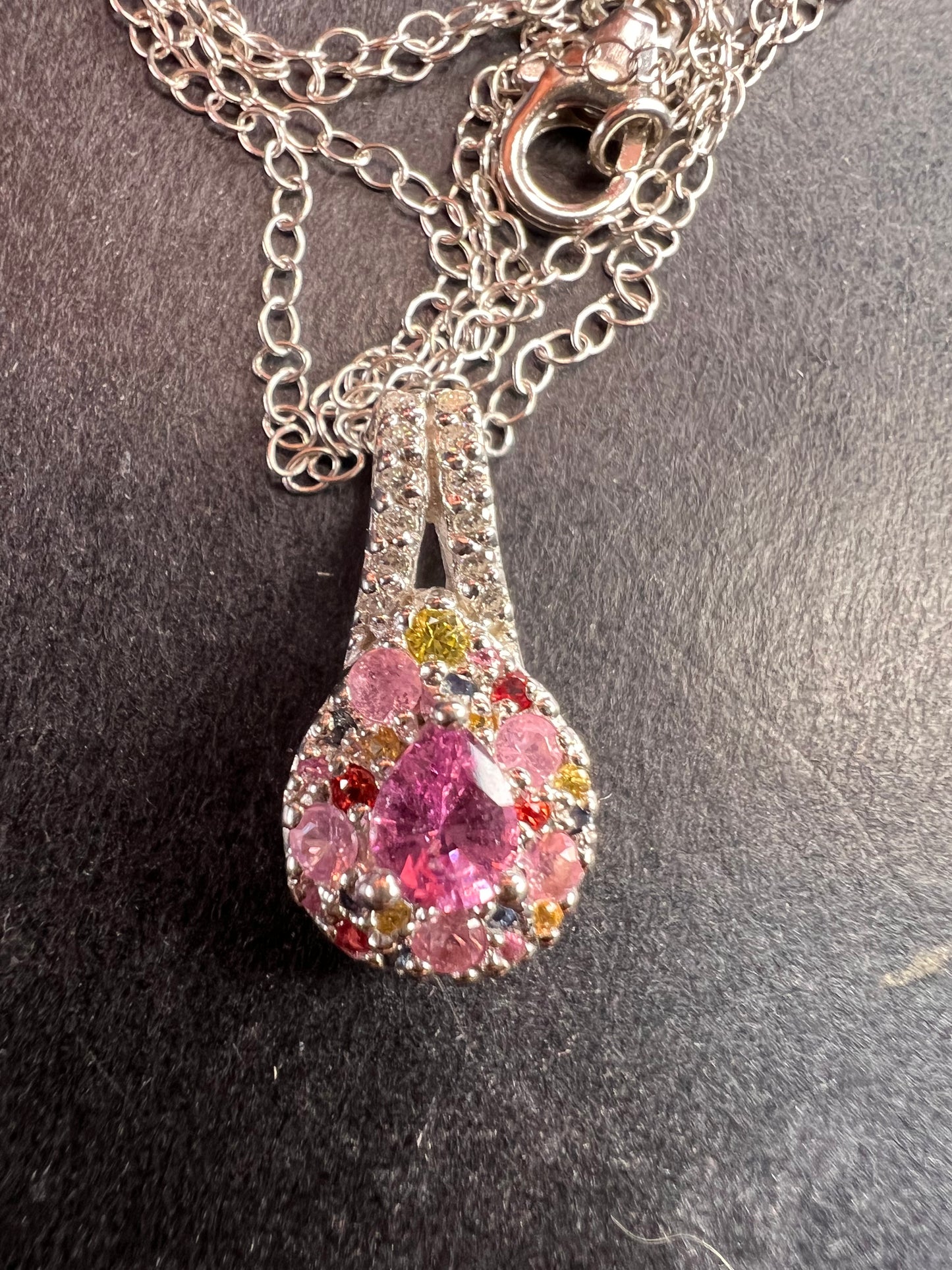 NEW purple multi sapphire sterling silver pendant and chain