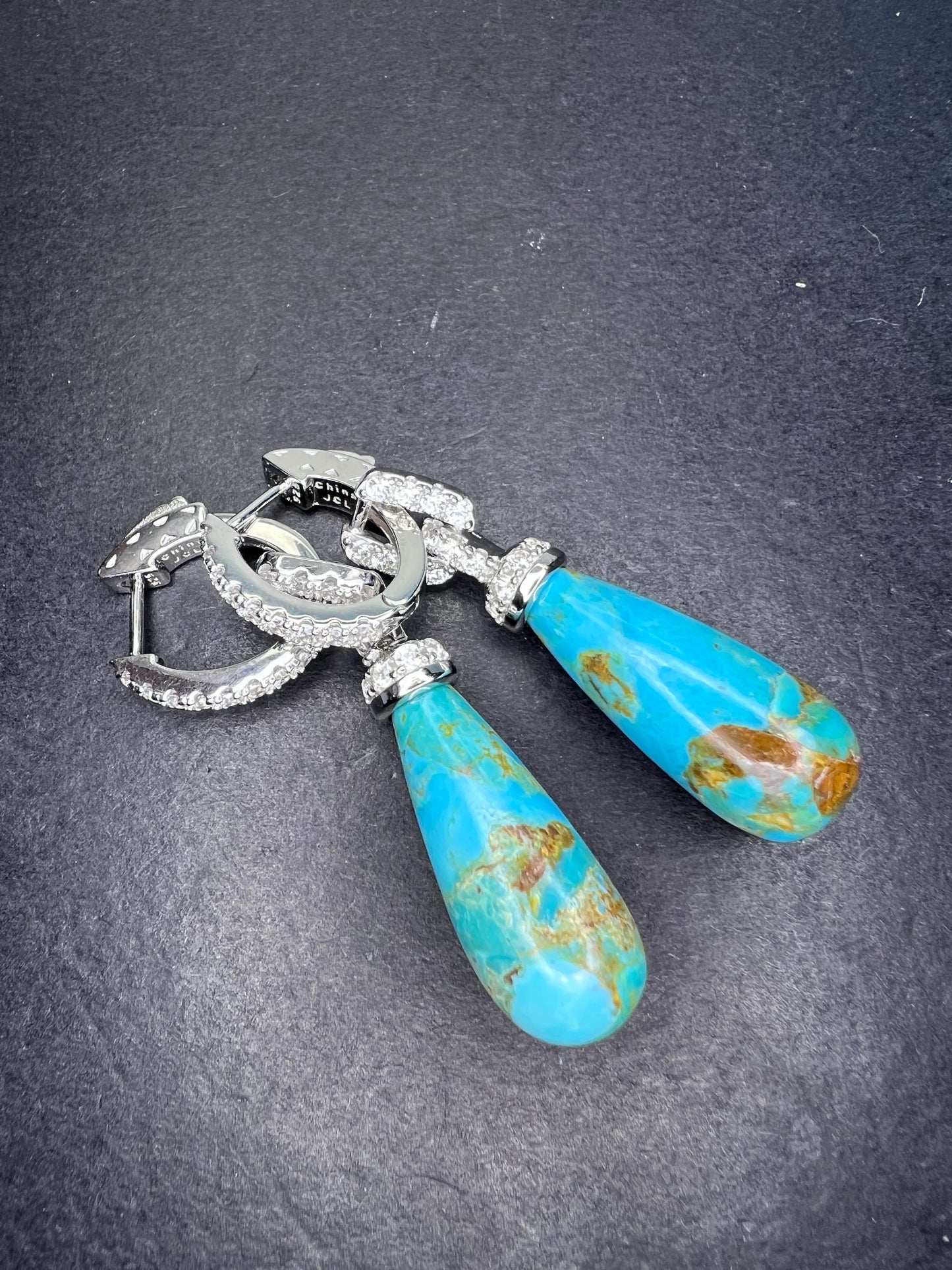 Turquoise composite rhodium over sterling silver drop earrings