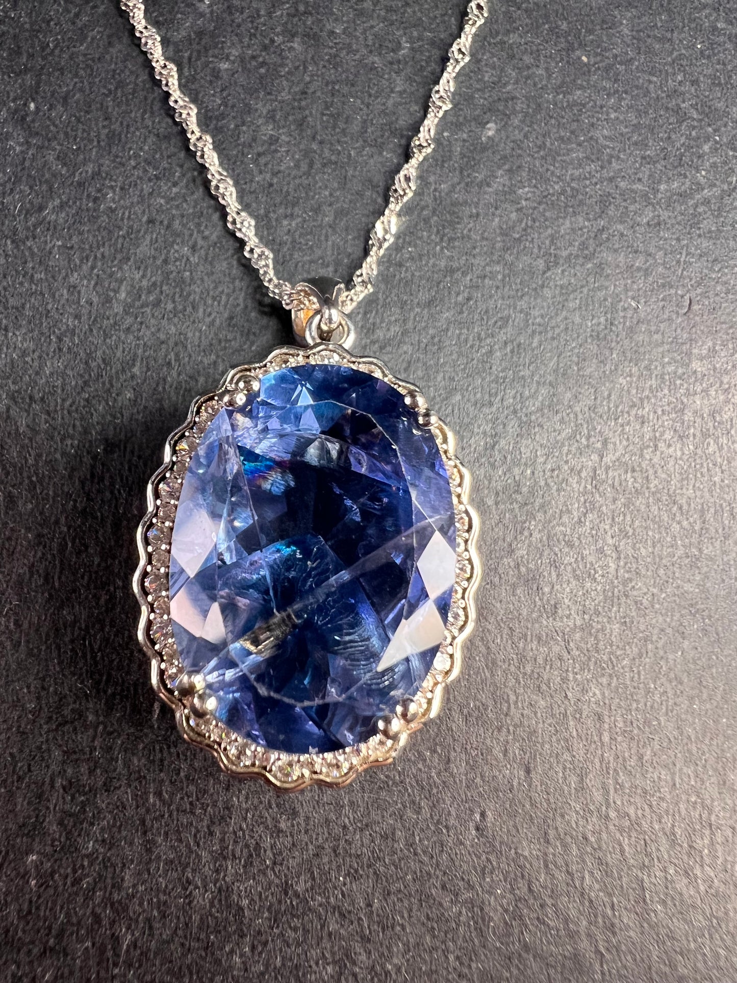 Blue Color-Change Fluorite Pendant in Rhodium Over Sterling Silver with Chain