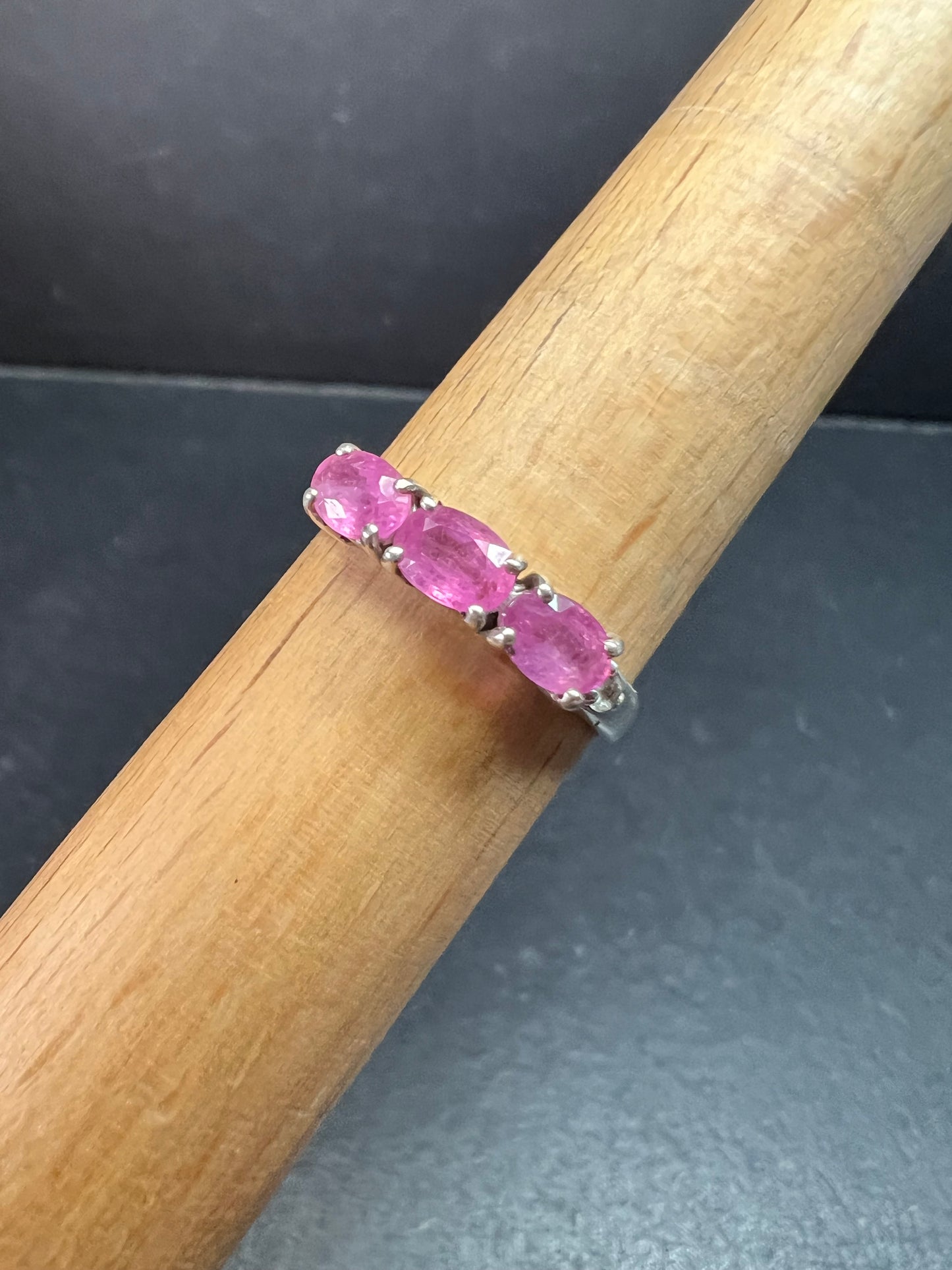 Pink Sapphire & White Zircon Sterling Silver Ring Size 9