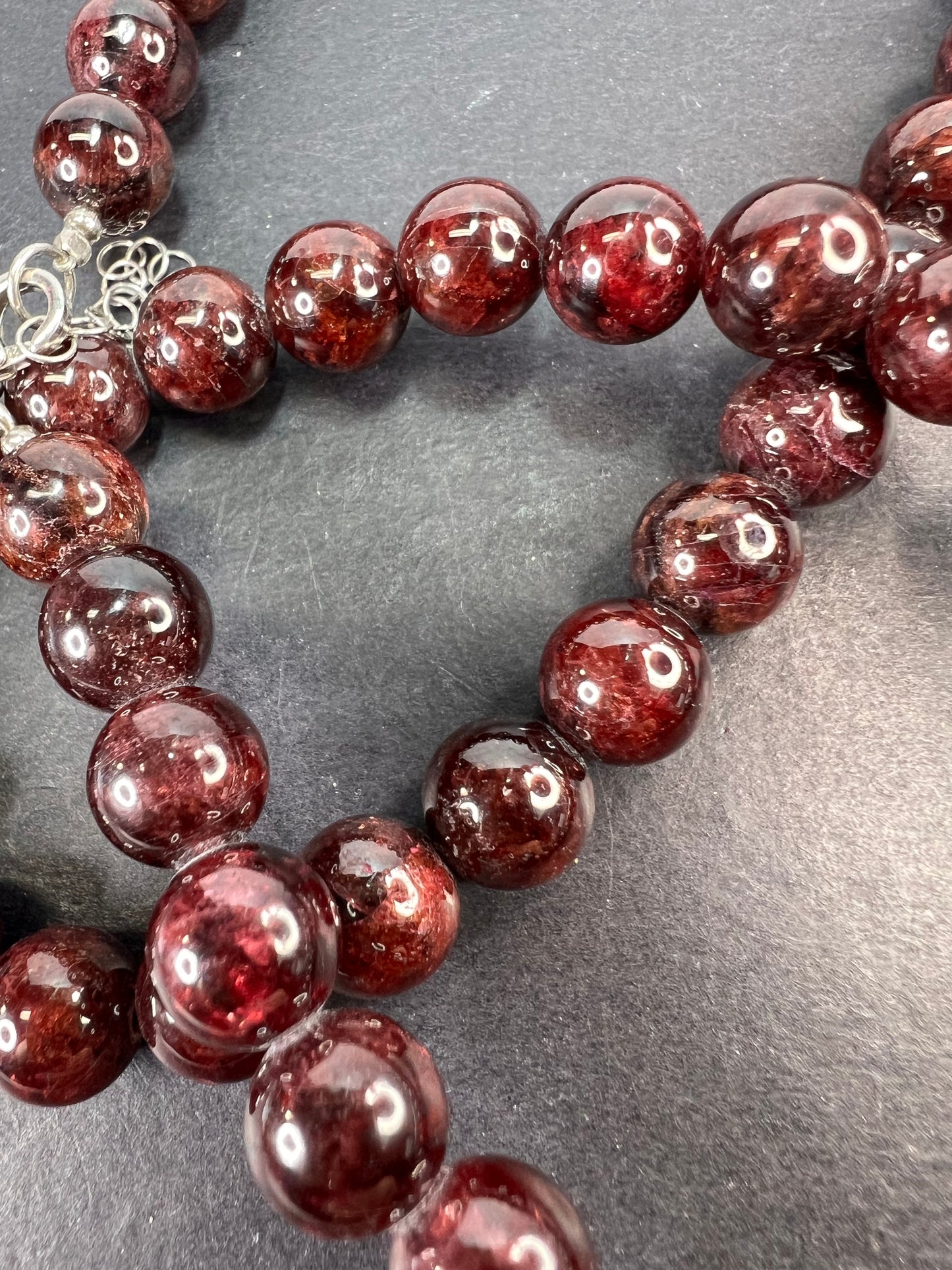 Garnet beaded necklace with sterling silver clasp