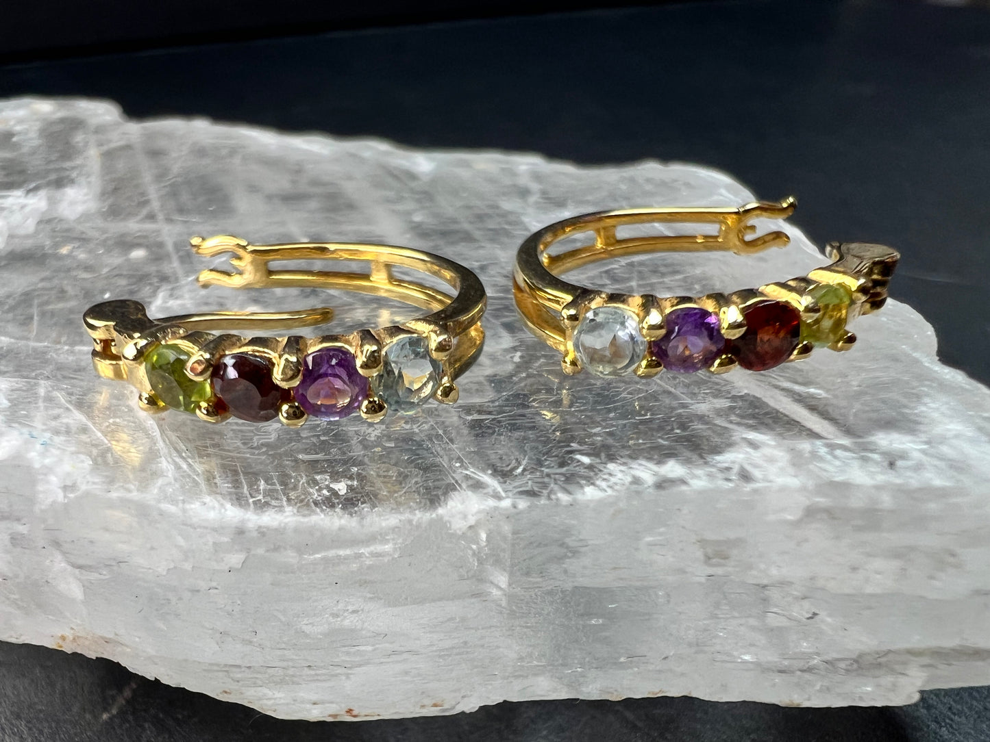 Gold Over Sterling Multi Gemstone Hoop Earrings PAJ 925