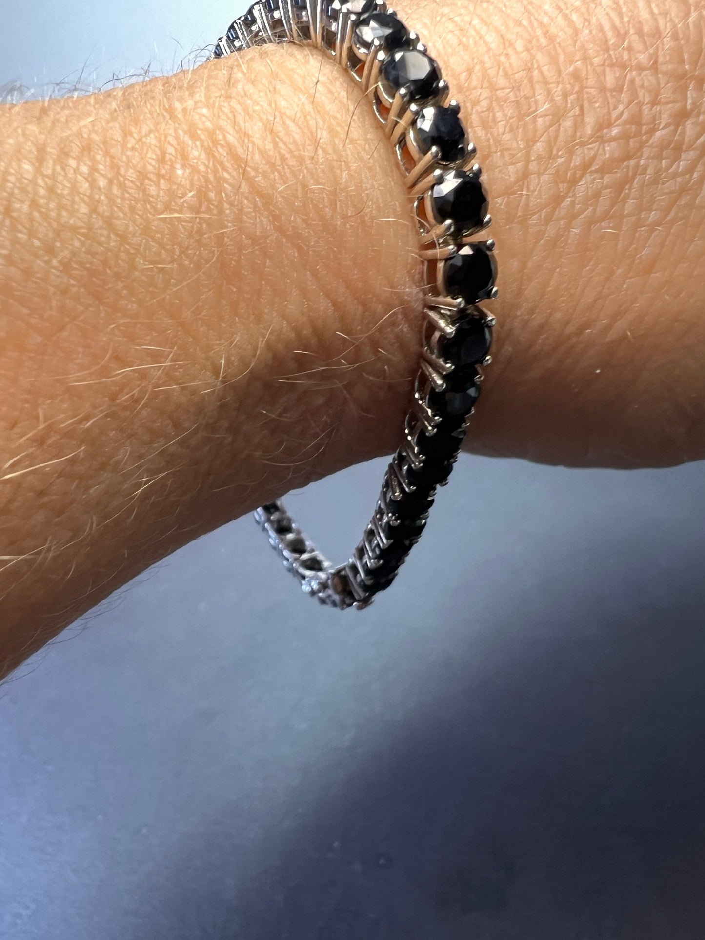 Black Spinel Sterling Silver Tennis Bracelet