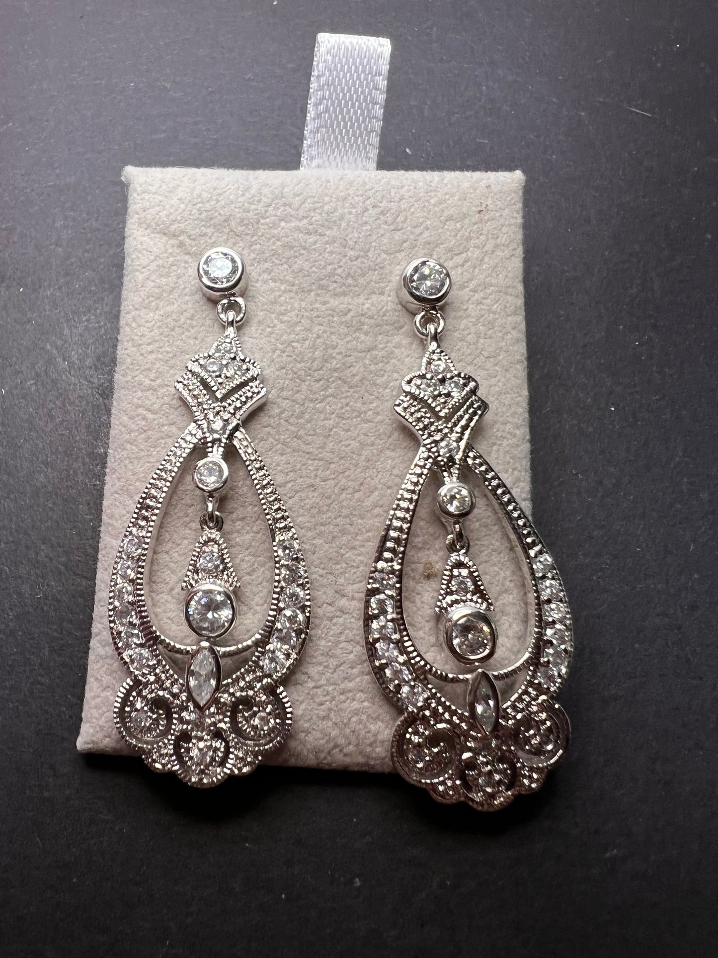 White CZ sterling silver chandelier earrings