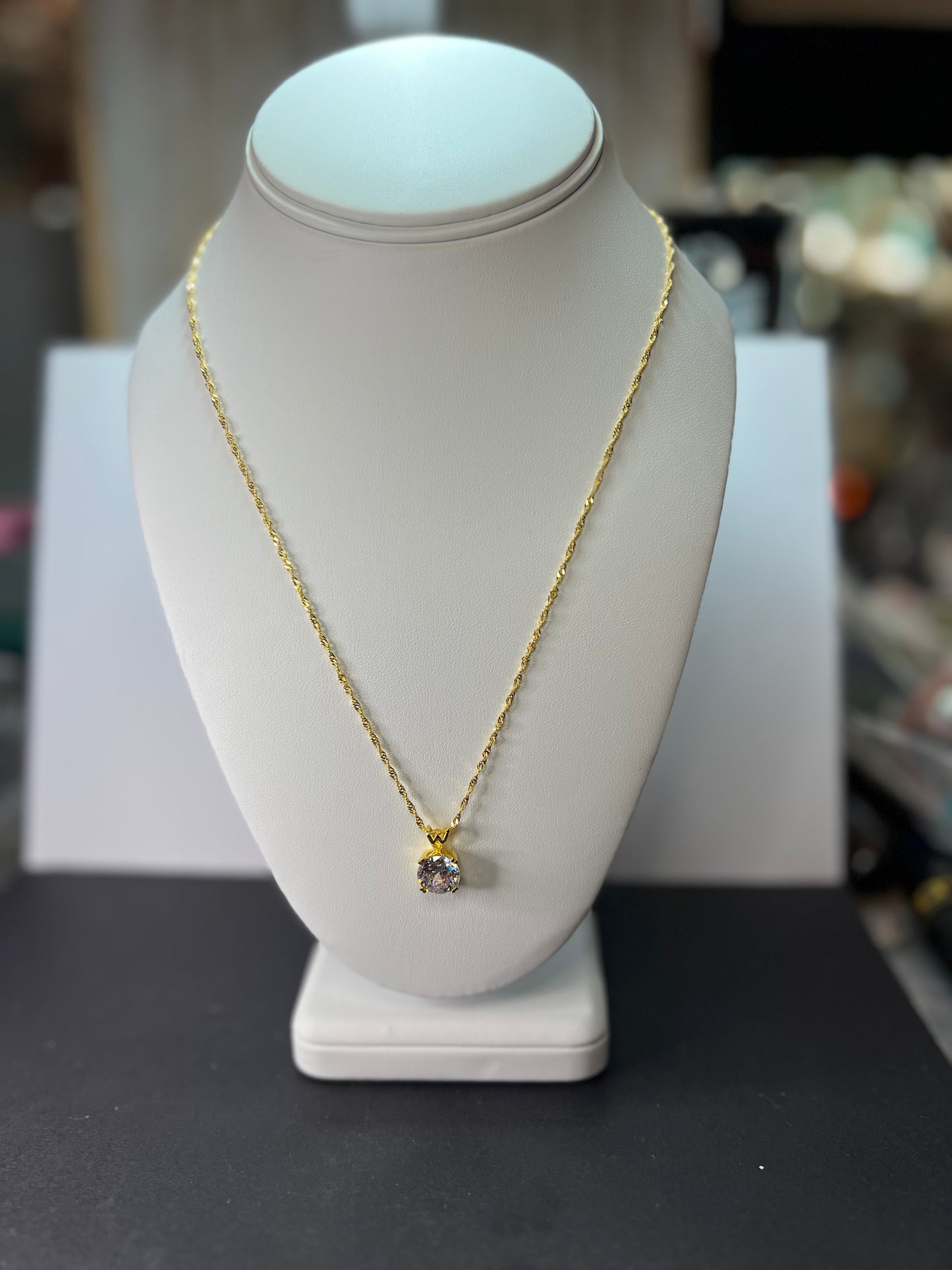 Charles Winston CZ gold over Sterling solitaire pendant and chain necklace