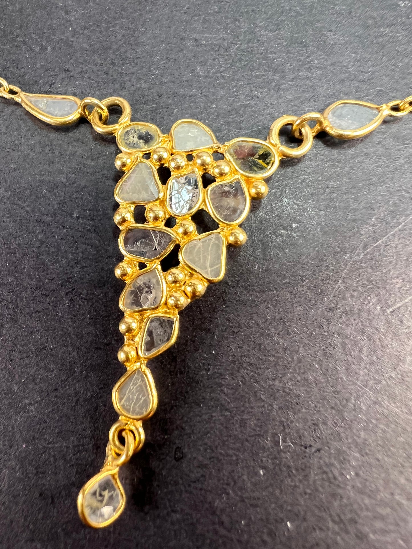 Polki diamond station necklace in vermeil gold over sterling silver