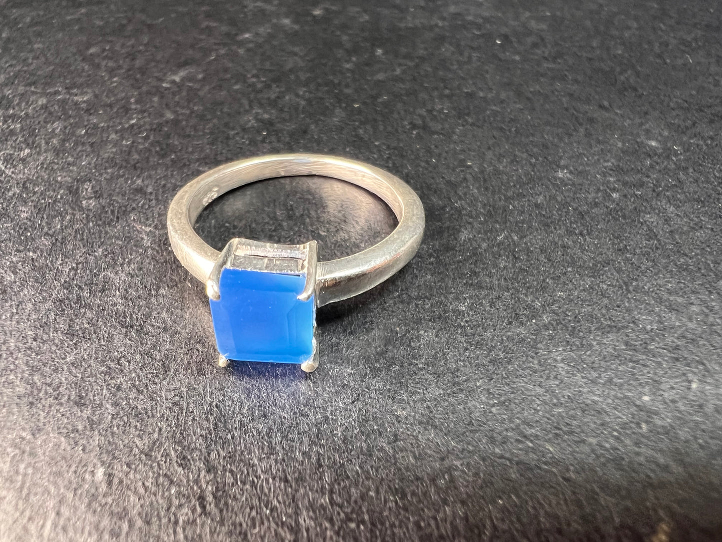 Square cut blue chalcedony sterling silver ring size 6