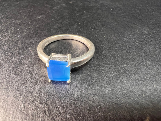 Square cut blue chalcedony sterling silver ring size 6