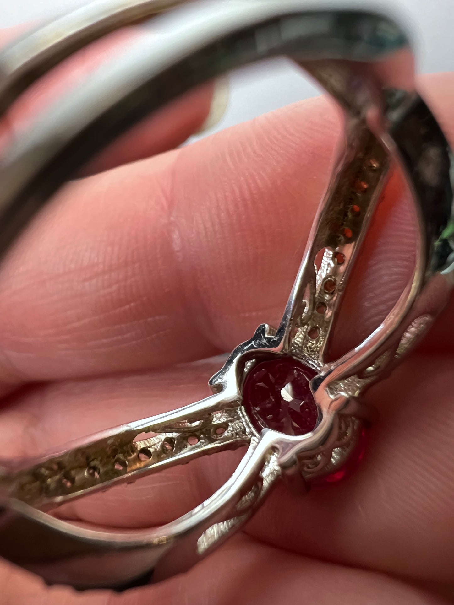 Ruby and zircon crisscross sterling silver ring size 9