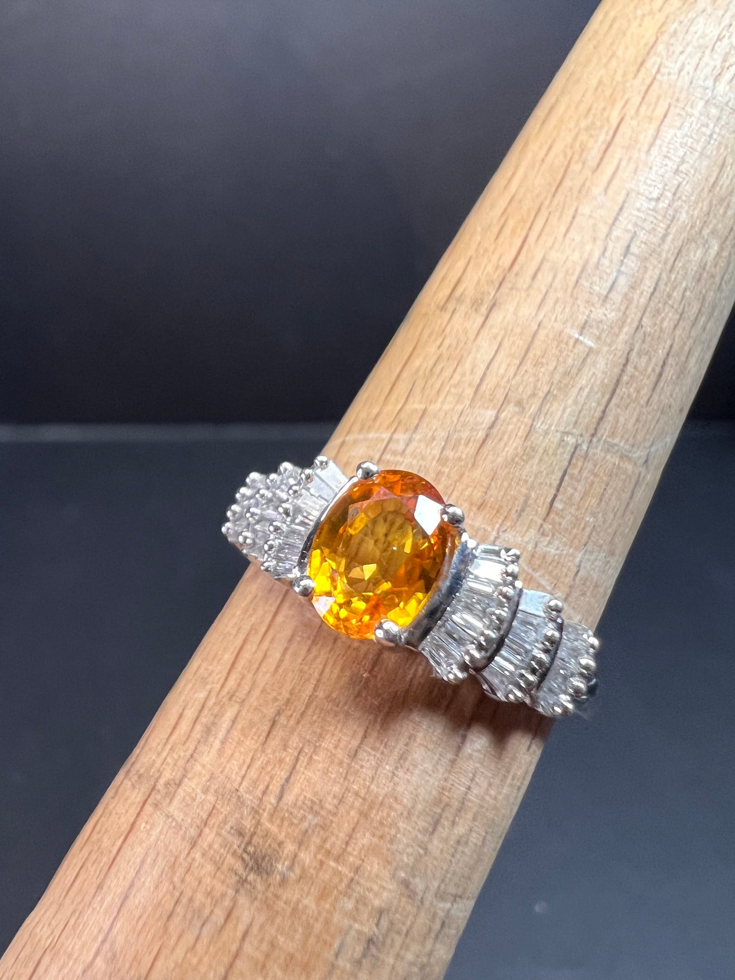 14k white gold yellow sapphire and diamond ring size 7