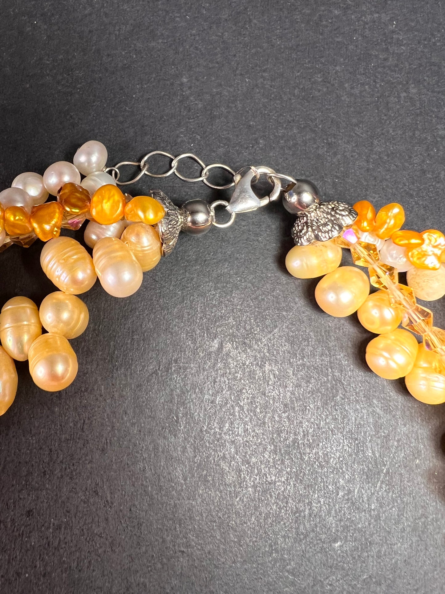 NEW yellow freshwater pearl multi strand necklace with sterling silver clasp