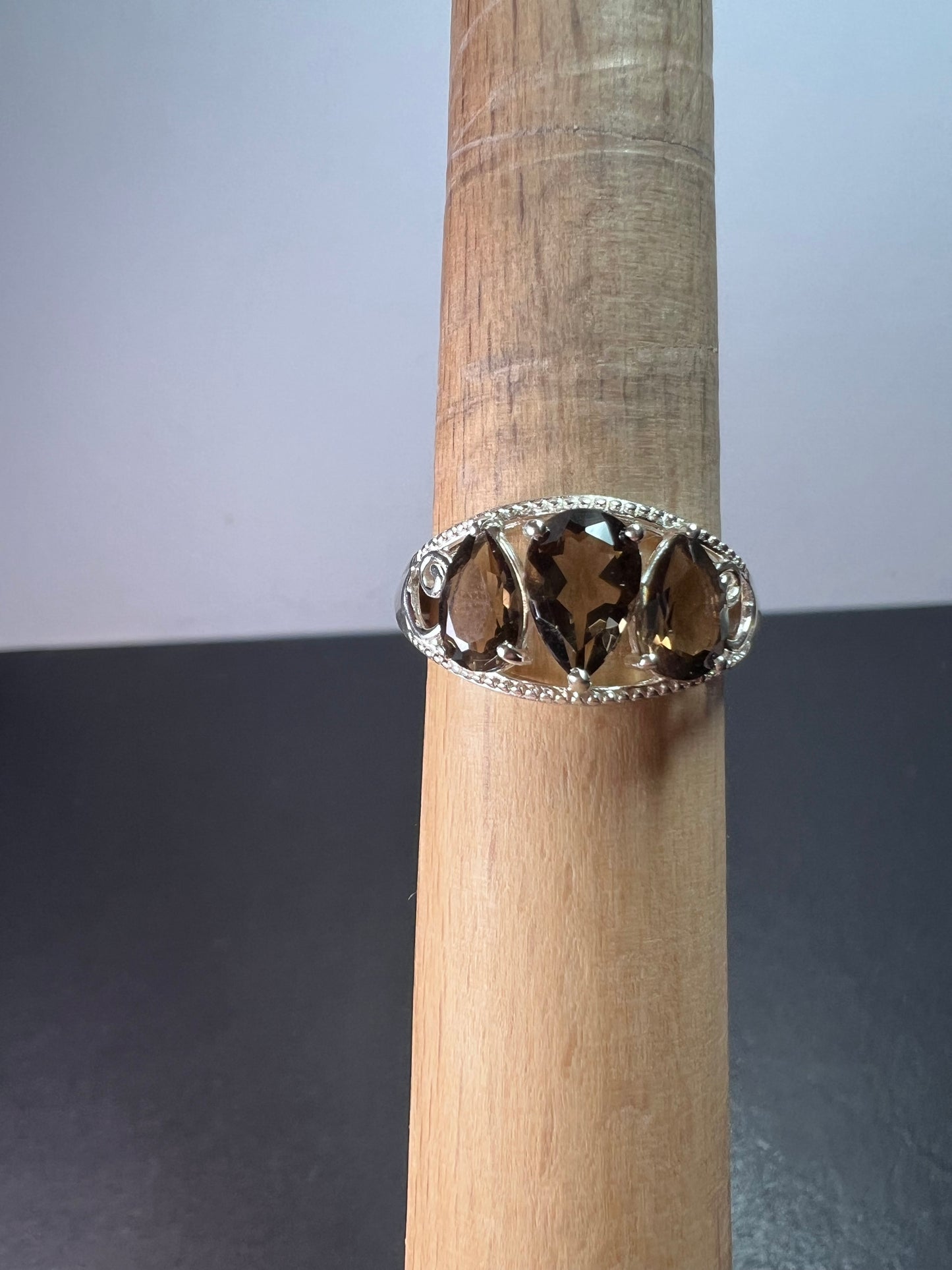 Smoky quartz and sterling silver ring size 9