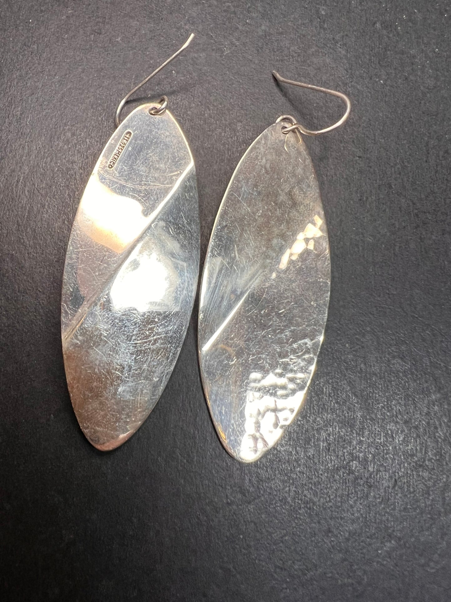 Taxco Mexico Sterling Silver 925 Bold Large Dangle Drop Modernist Earrings