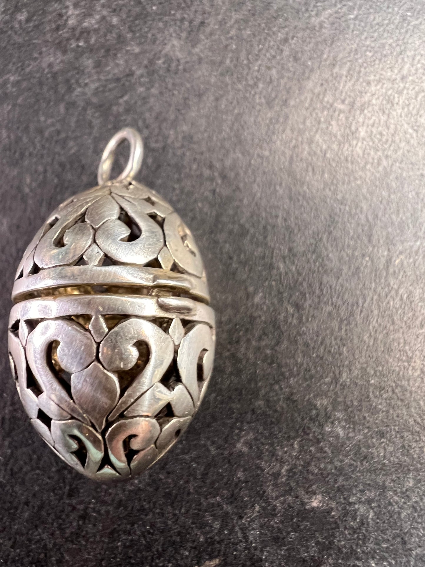 Vintage Sterling Silver Filigree Egg Locket Charm