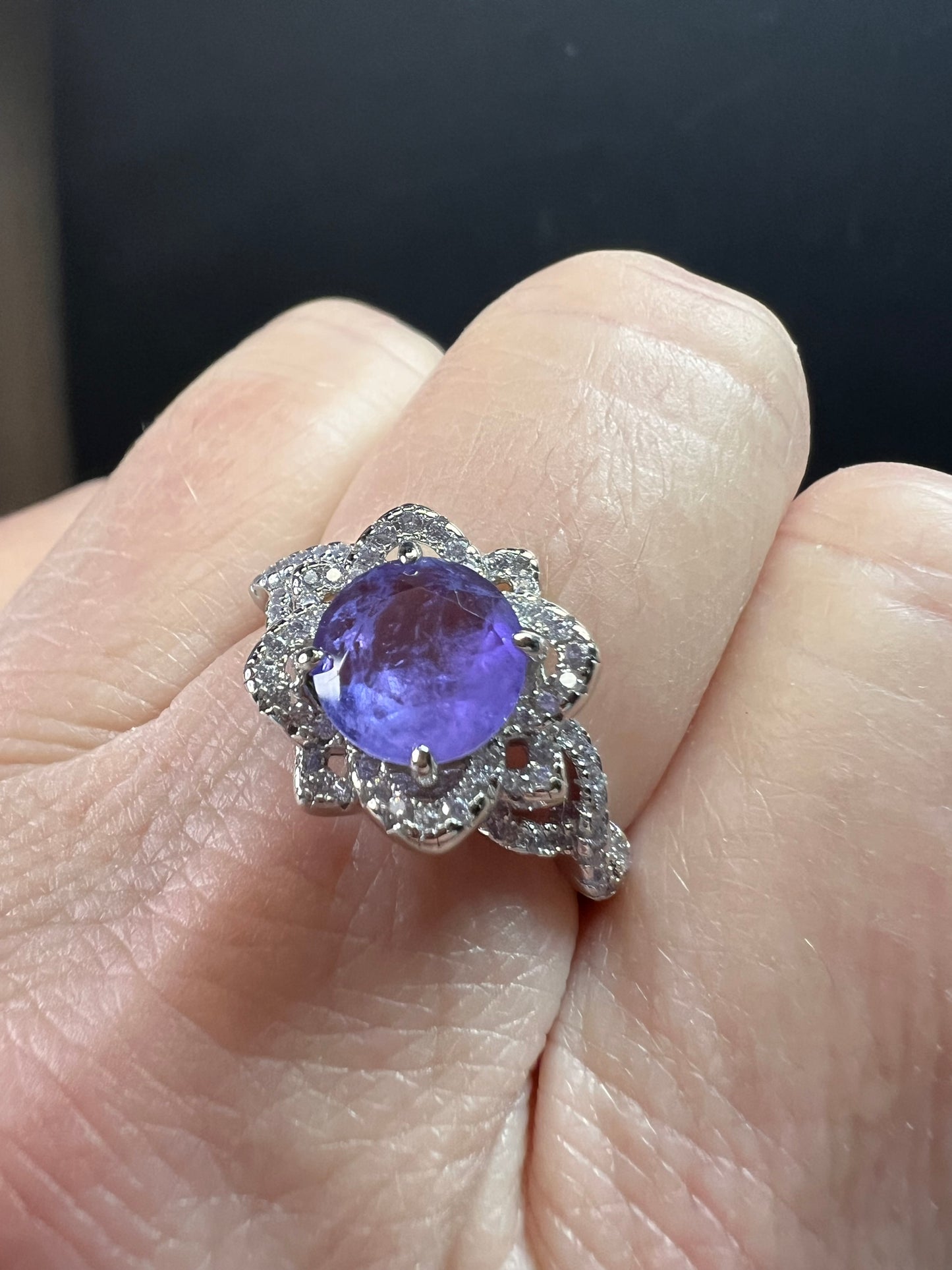 New Bomb Party Sterling Silver Lavender Simulated Amethyst Dinner Ring Sz 9