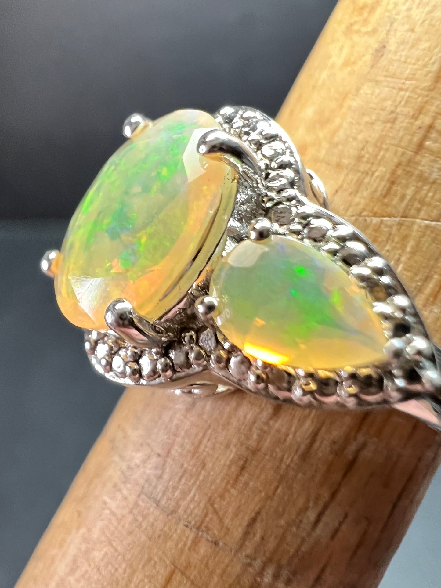 Ethiopian Opal Sterling Silver Halo Ring Size 6