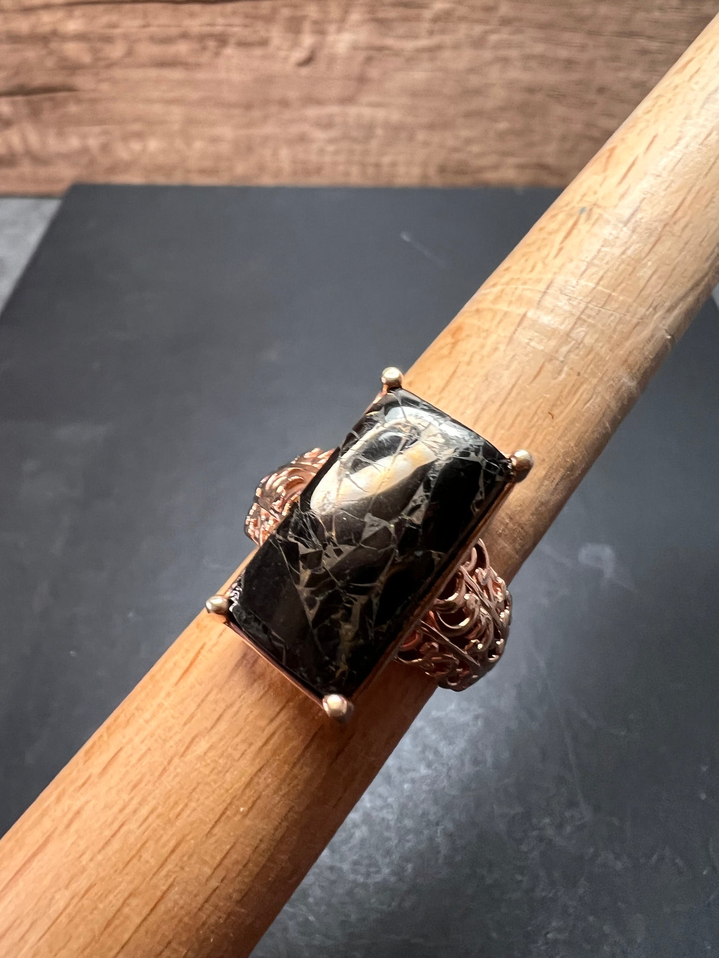 NEW Shungite in Matrix rose gold over copper ring size 9