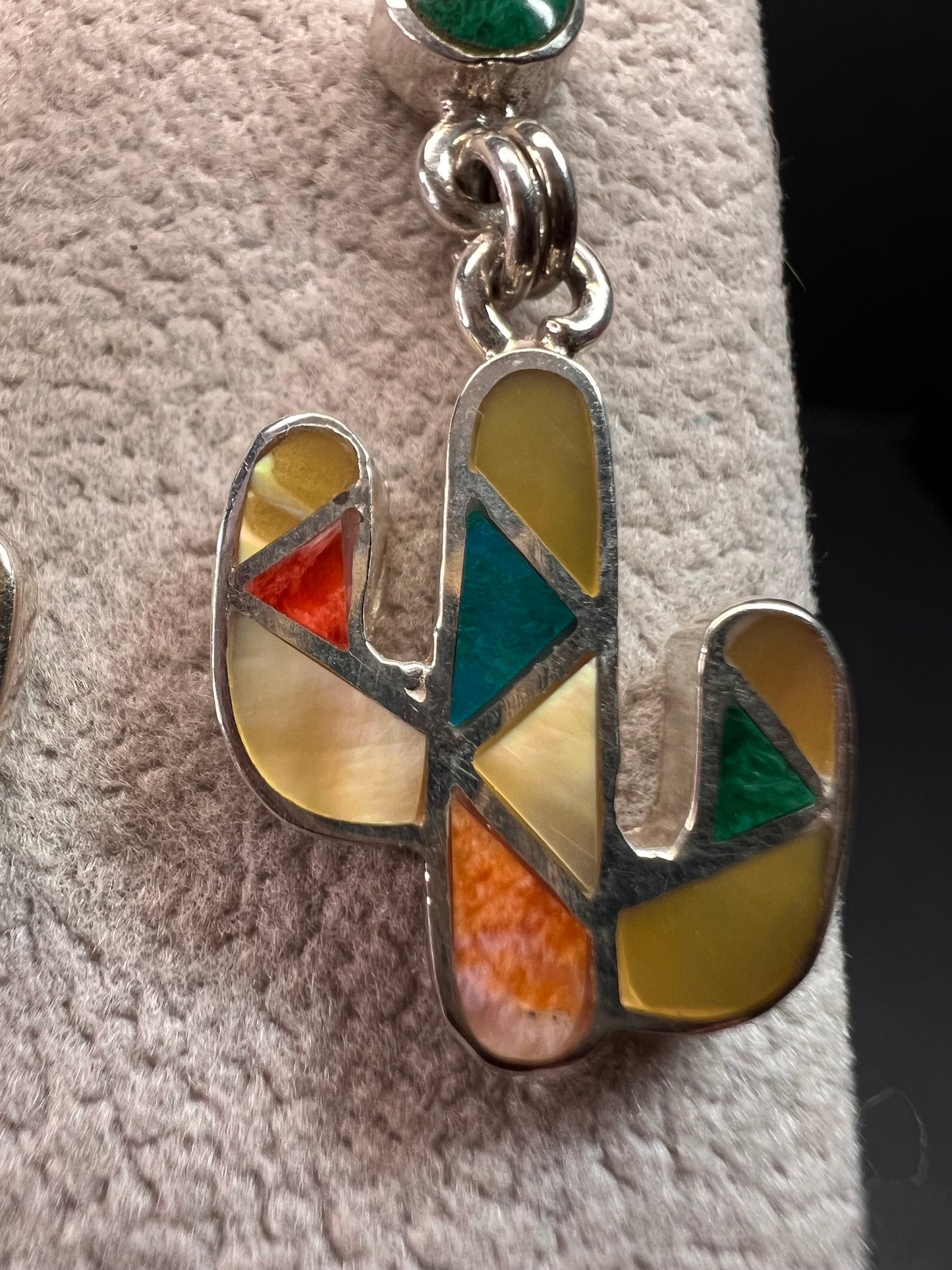 NEW Sterling Silver Peruvian Artistry Mosaic Cactus Earrings – Multi-Gemstone Inlay
