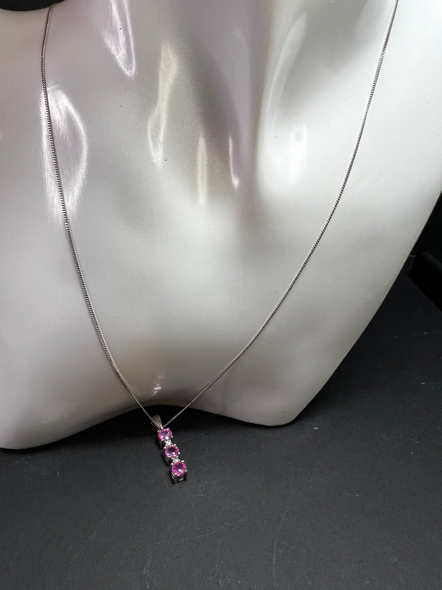 Pink Sapphire & White Topaz Sterling Silver Pendant Necklace 16-18”