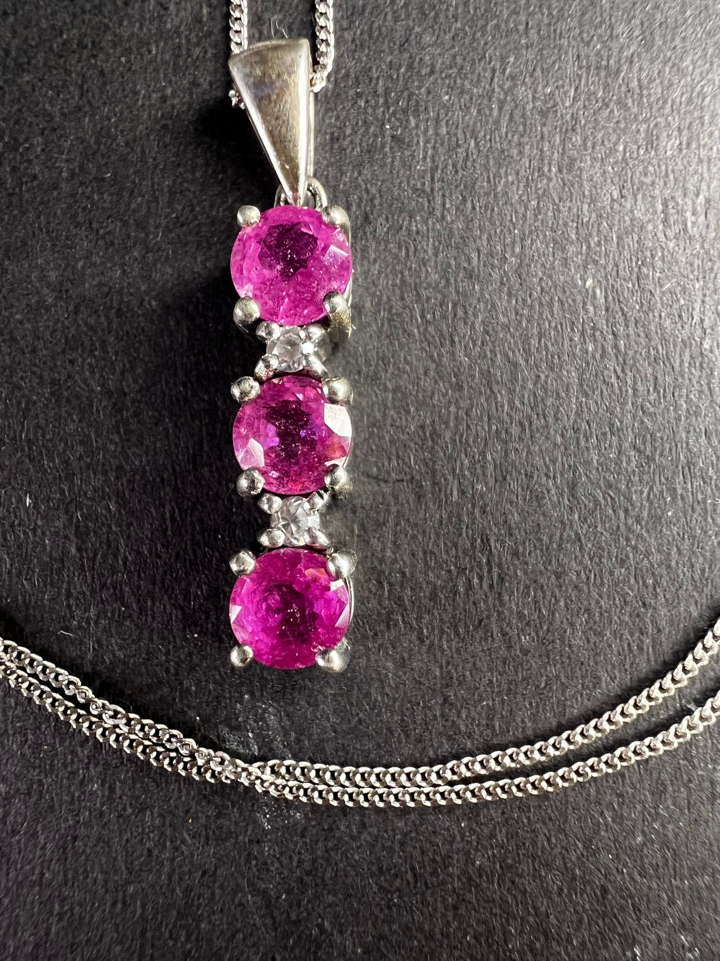 Pink Sapphire & White Topaz Sterling Silver Pendant Necklace 16-18”