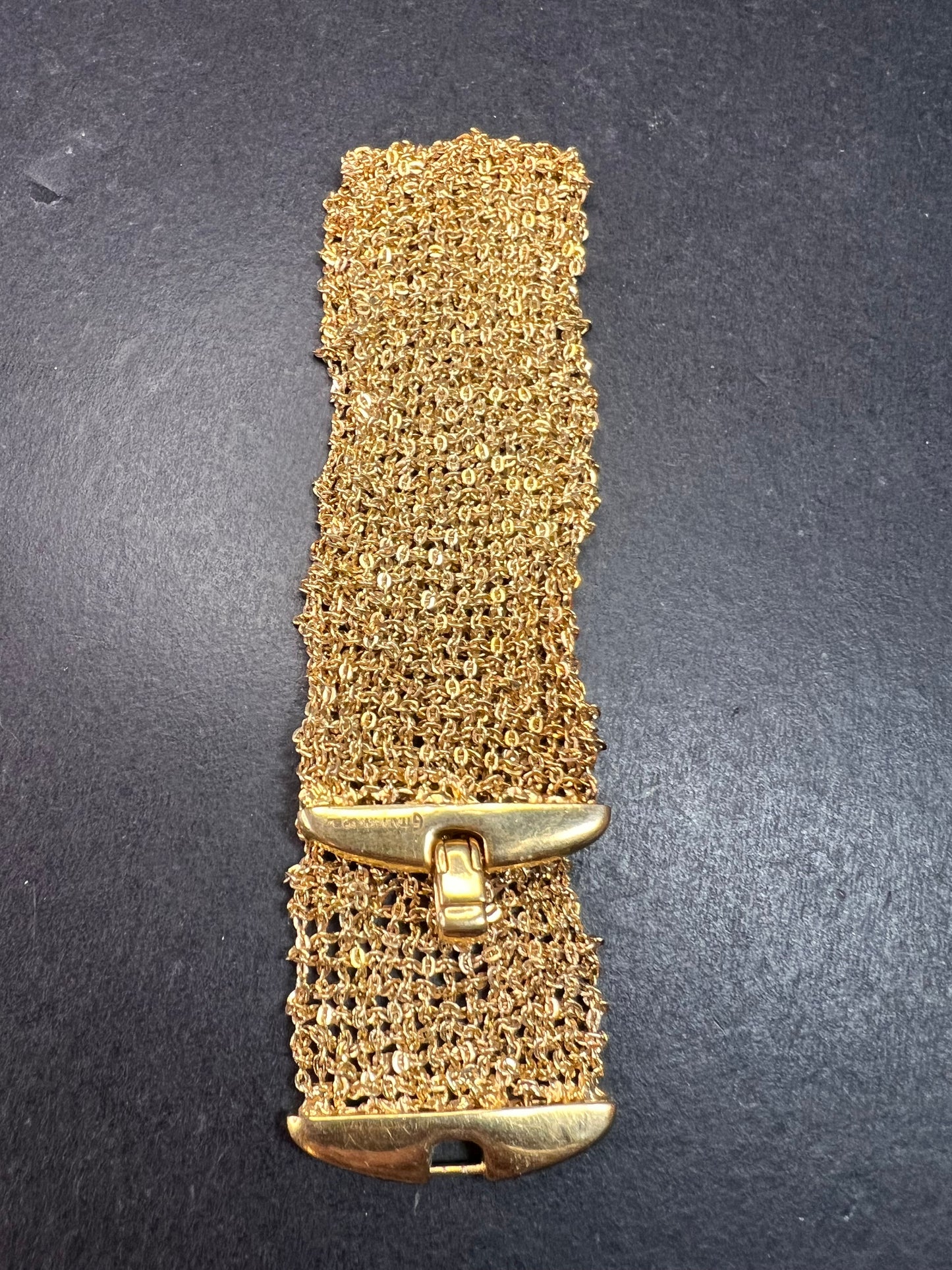 Gold plated over bronze mesh italian bracelet