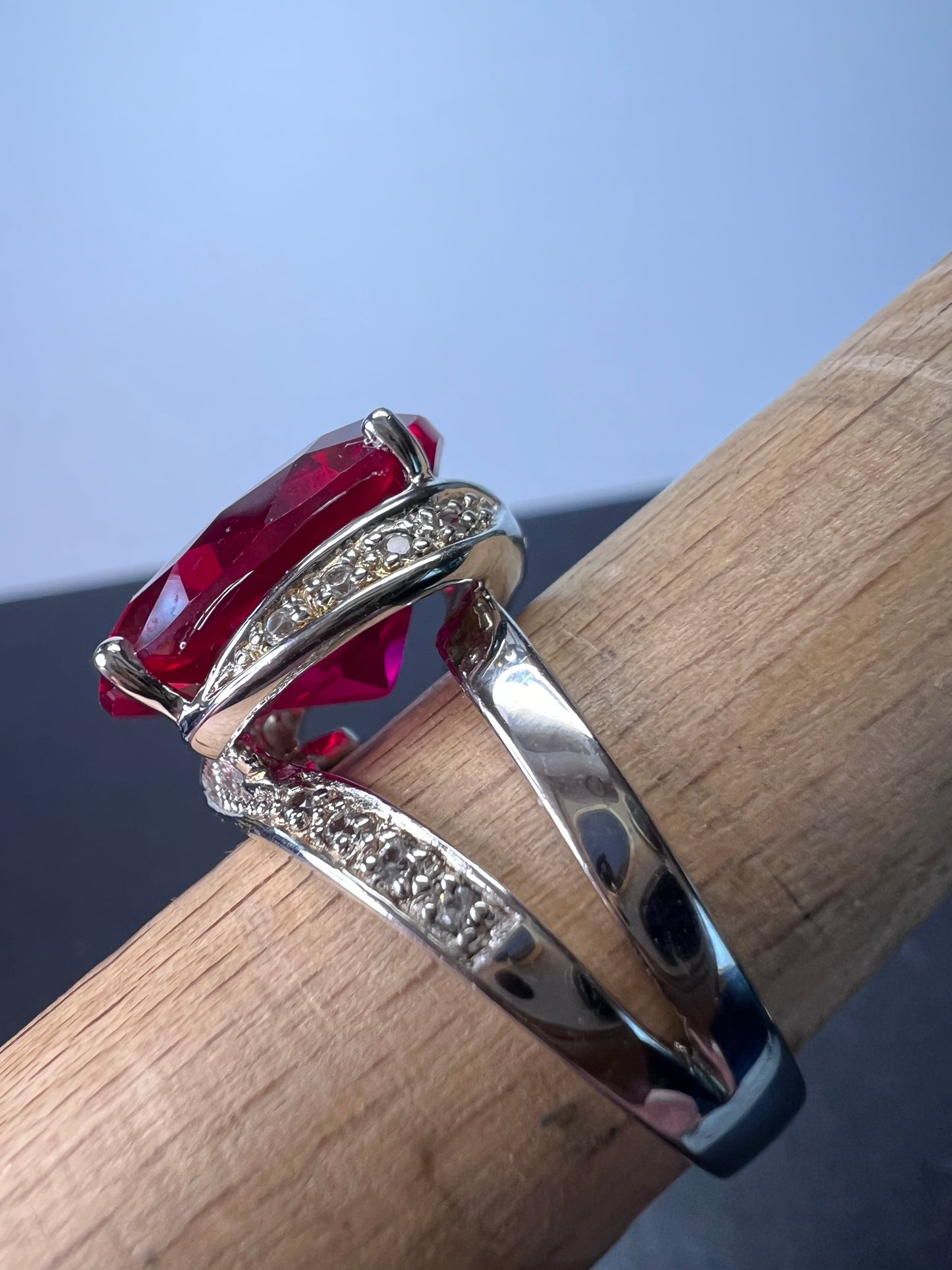 Lab created ruby cocktail ring in sterling silver size 9