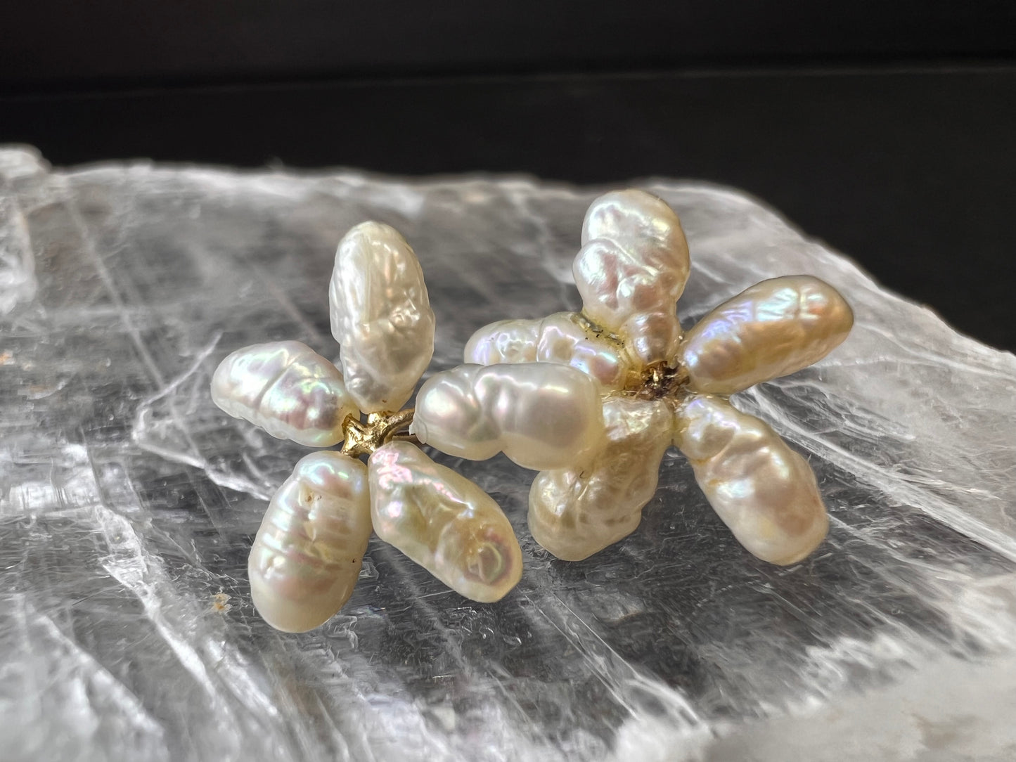 Vintage 14K Gold Freshwater Pearl Flower Stud Earrings No Backs