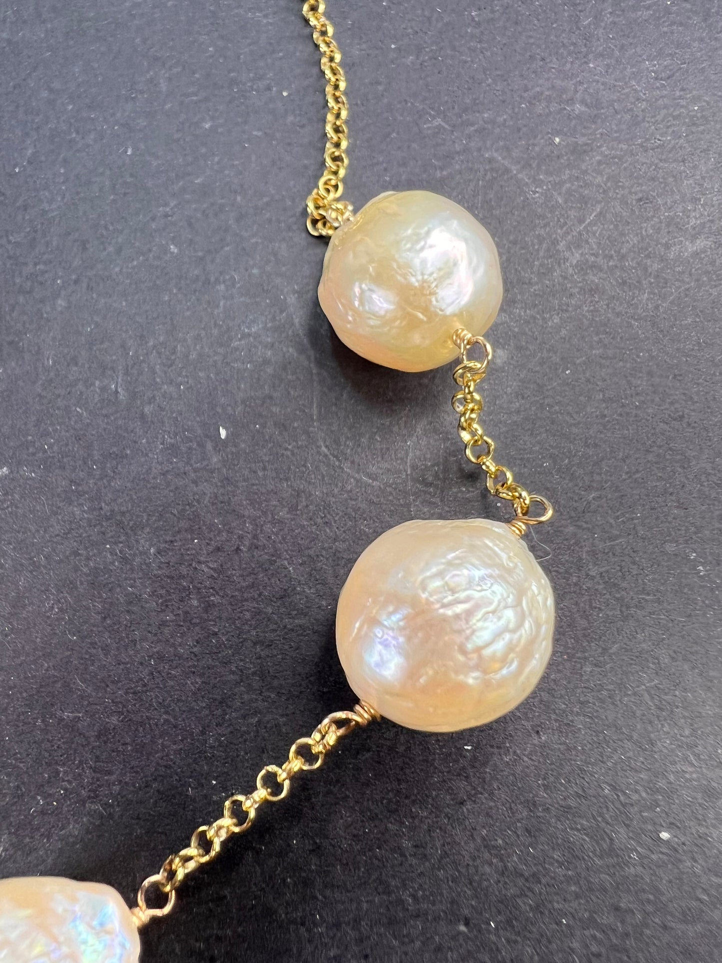 13-15mm baroque pearl station necklace in gold over sterling silver