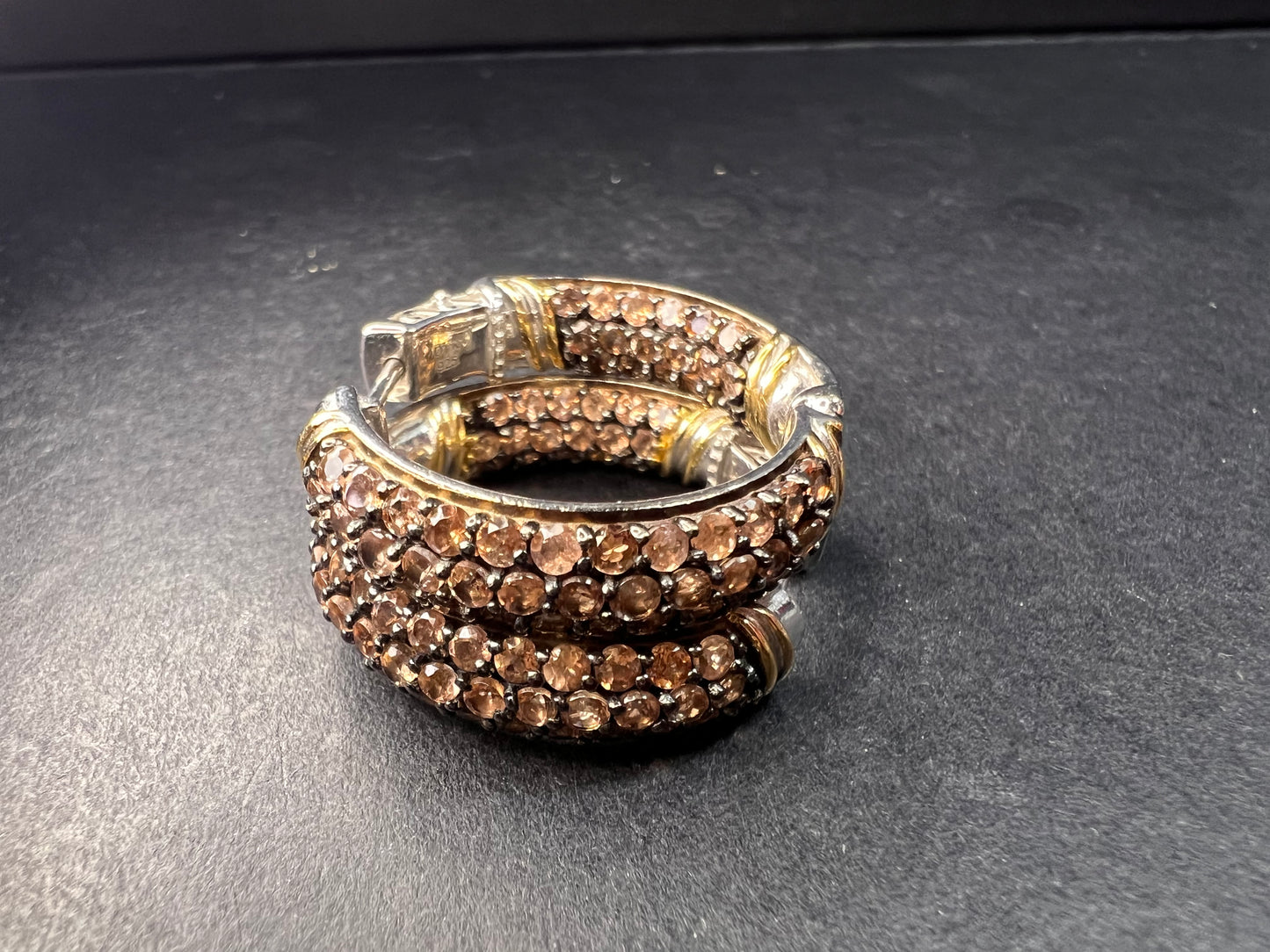 Andalusite inside out hoop earrings in gold and rhodium over sterling silver