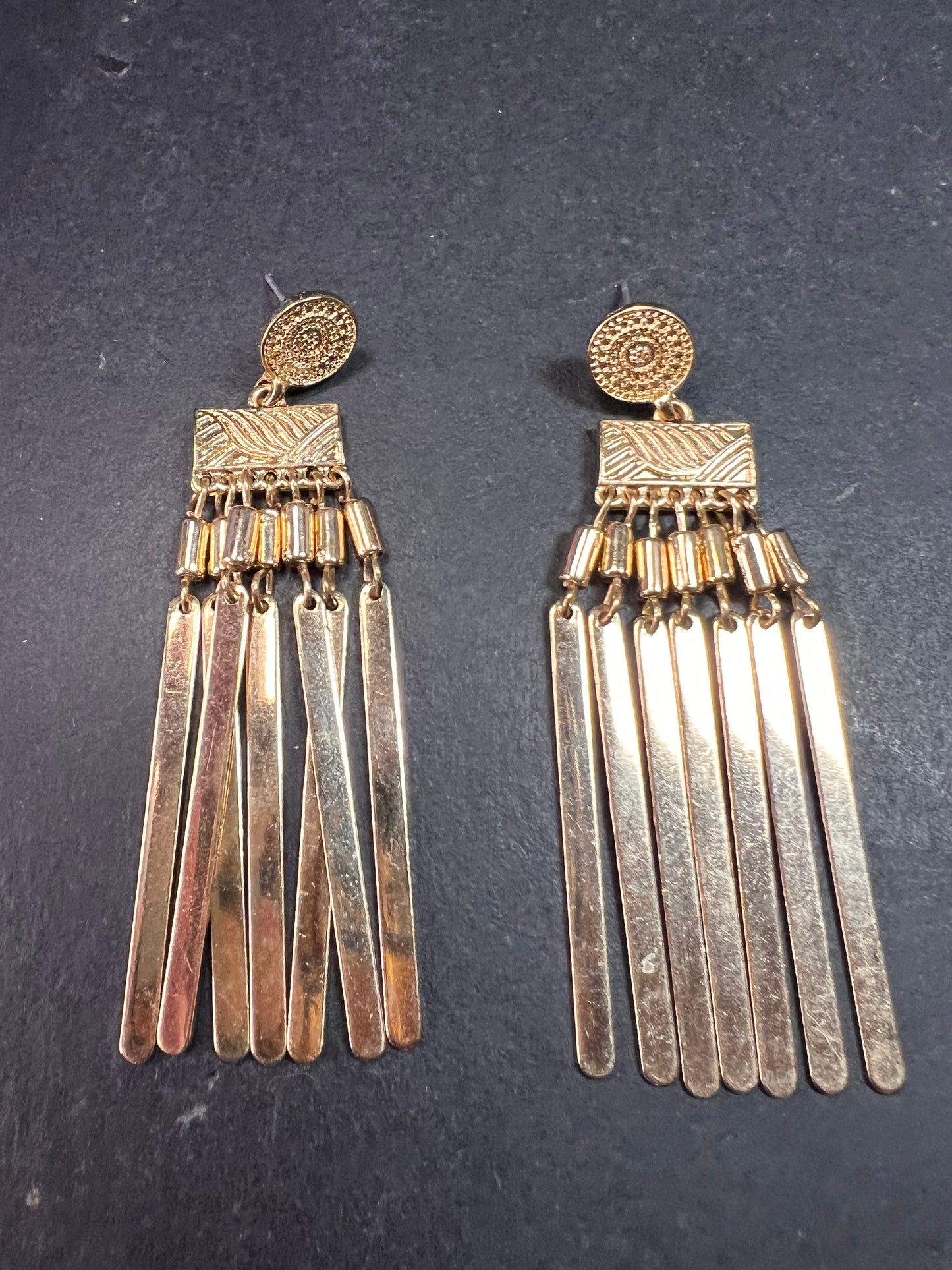 Vintage Gold Fringe Dangle Earrings – Retro MCM Style, Pre Owned