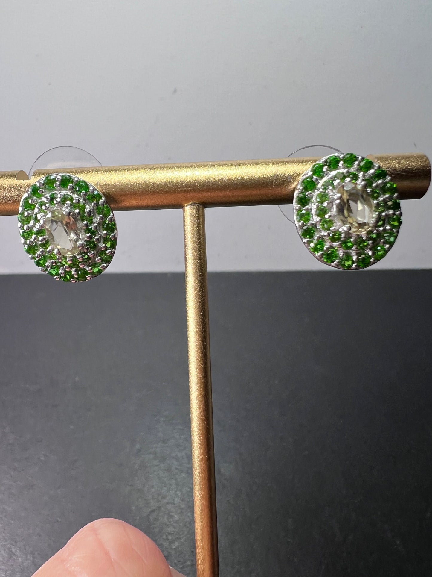 Turkizite, Chrome Diopside Platinum Over Sterling Silver halo Earrings 3.00 ctw