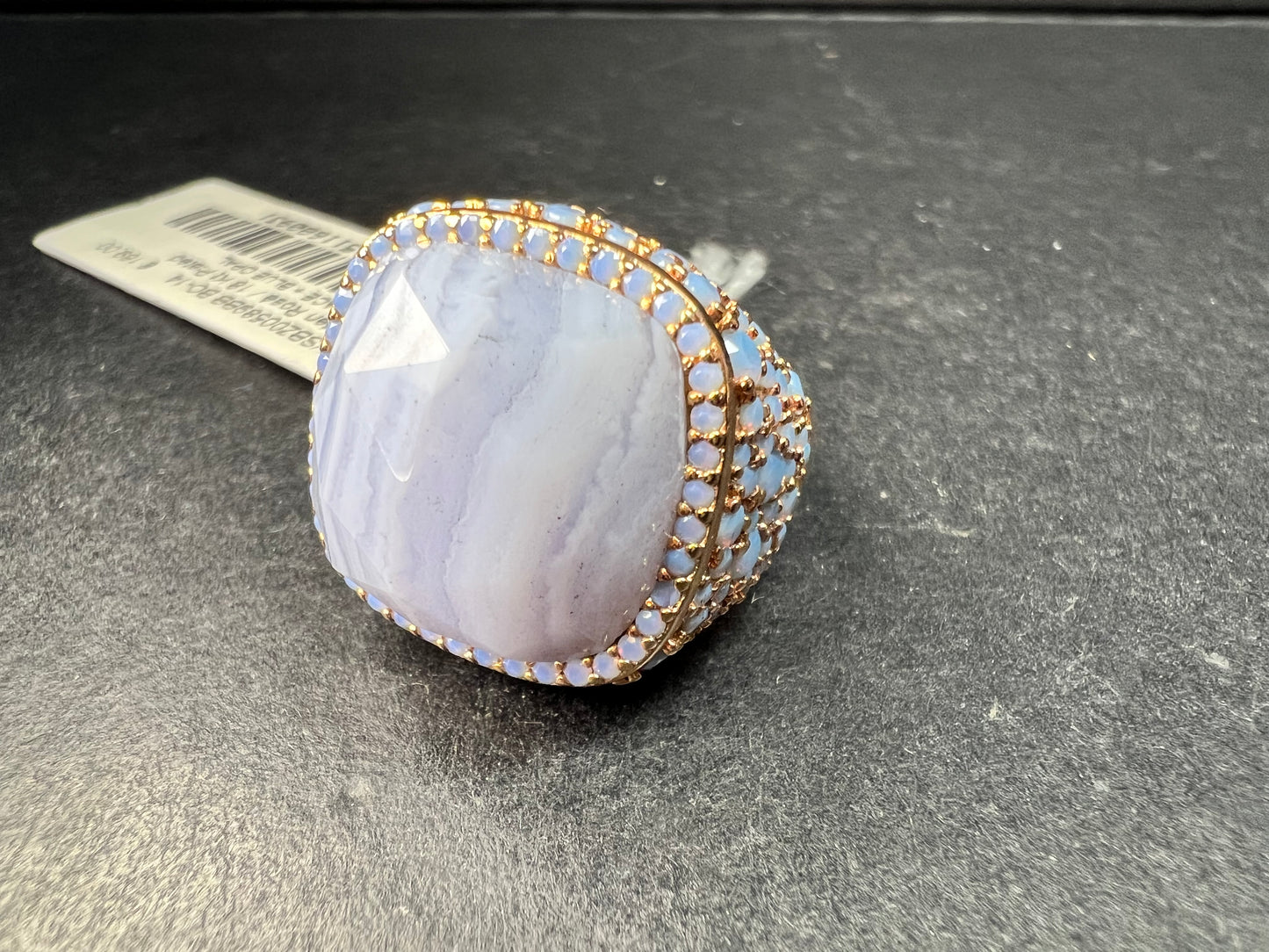 New With Tag Blue Lace Agate 18K Rose Gold Plated Ring Size 7