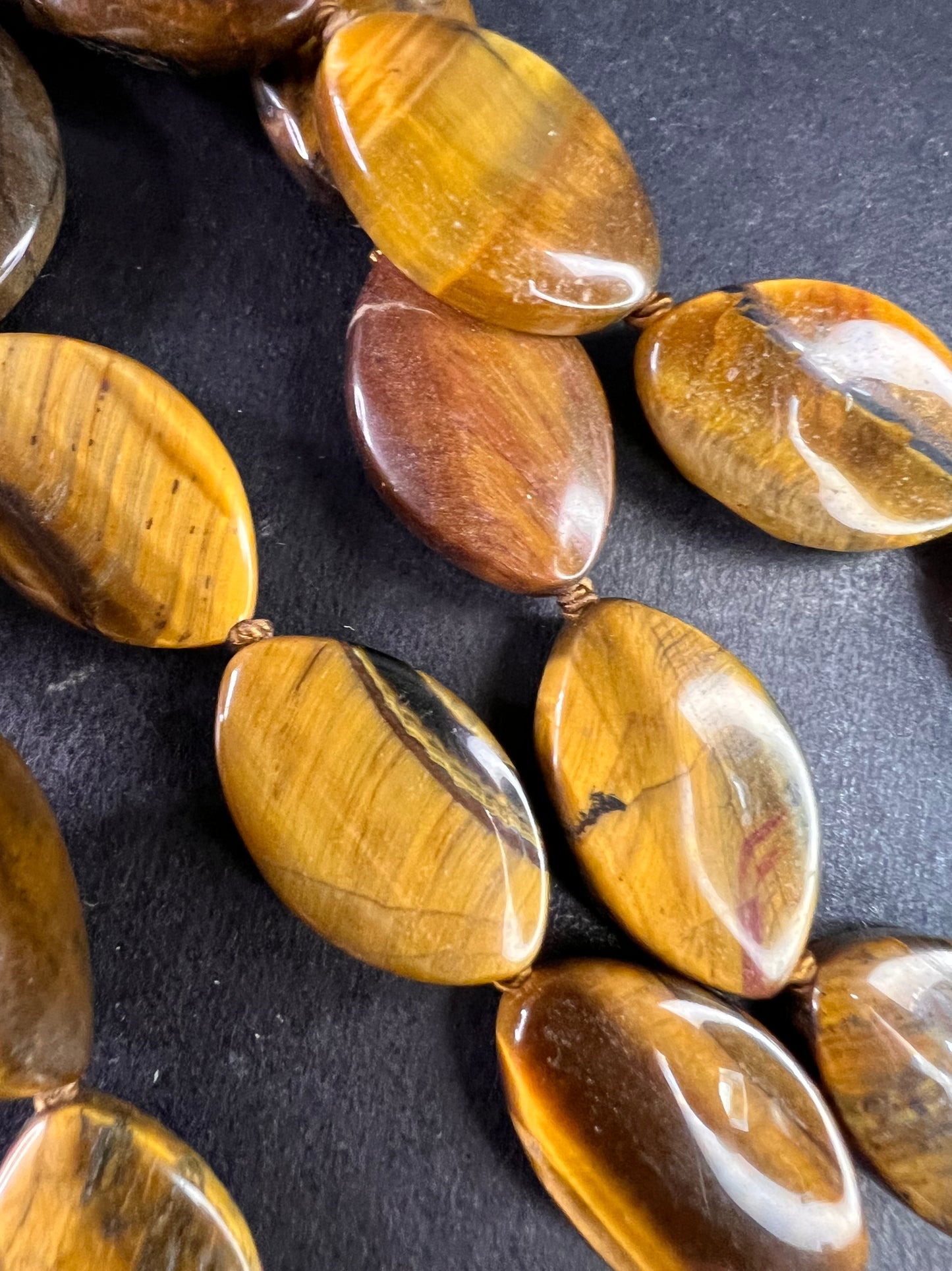 NEW Tigers eye knotted 18 inch necklace with sterling silver clasp