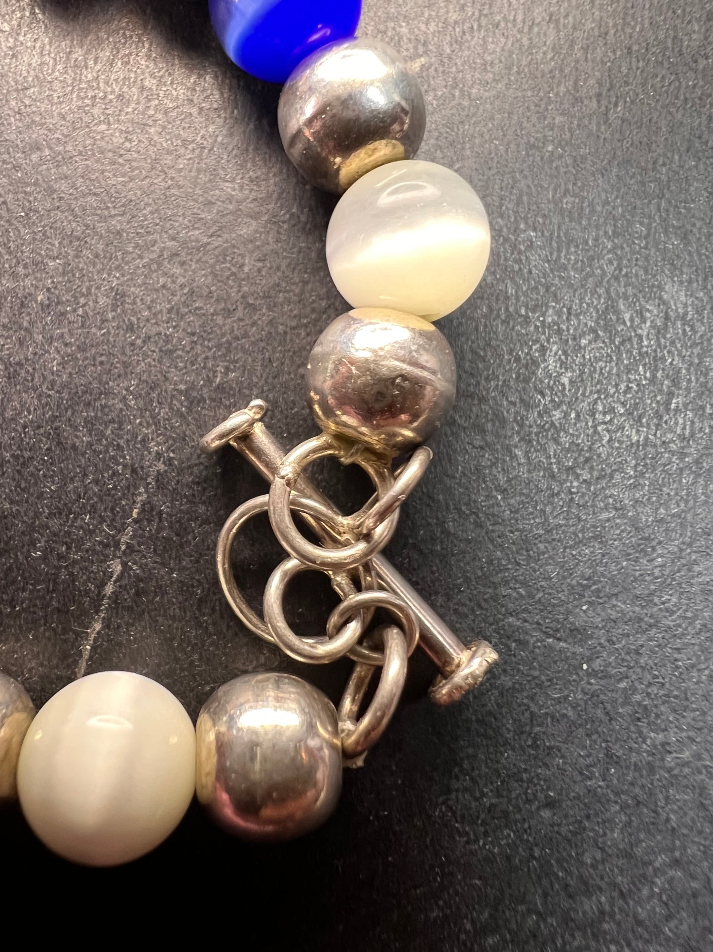 Vintage sterling silver and cats eye glass toggle bracelet