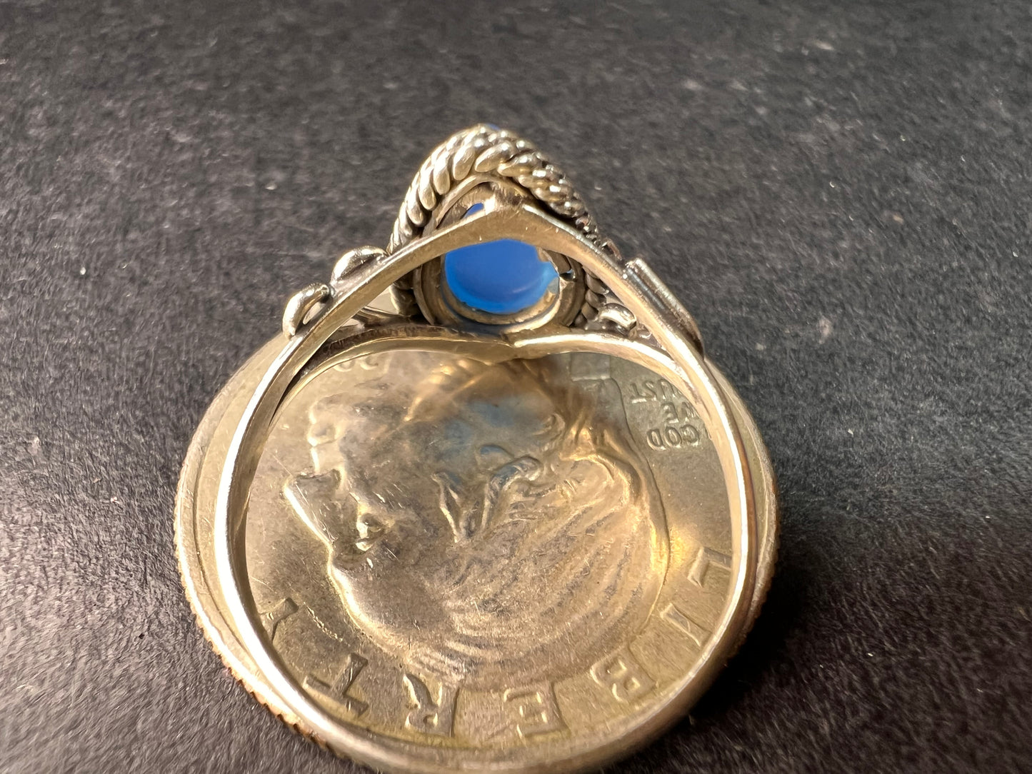 Blue chalcedony sterling silver ring size 7