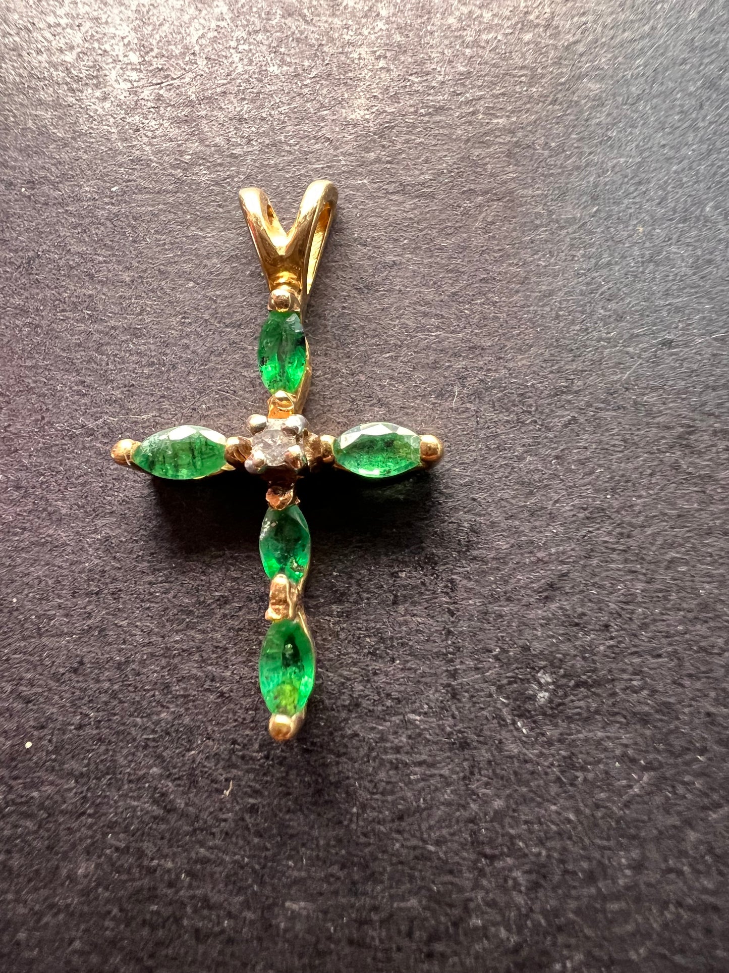 14k gold emerald diamond cross pendant