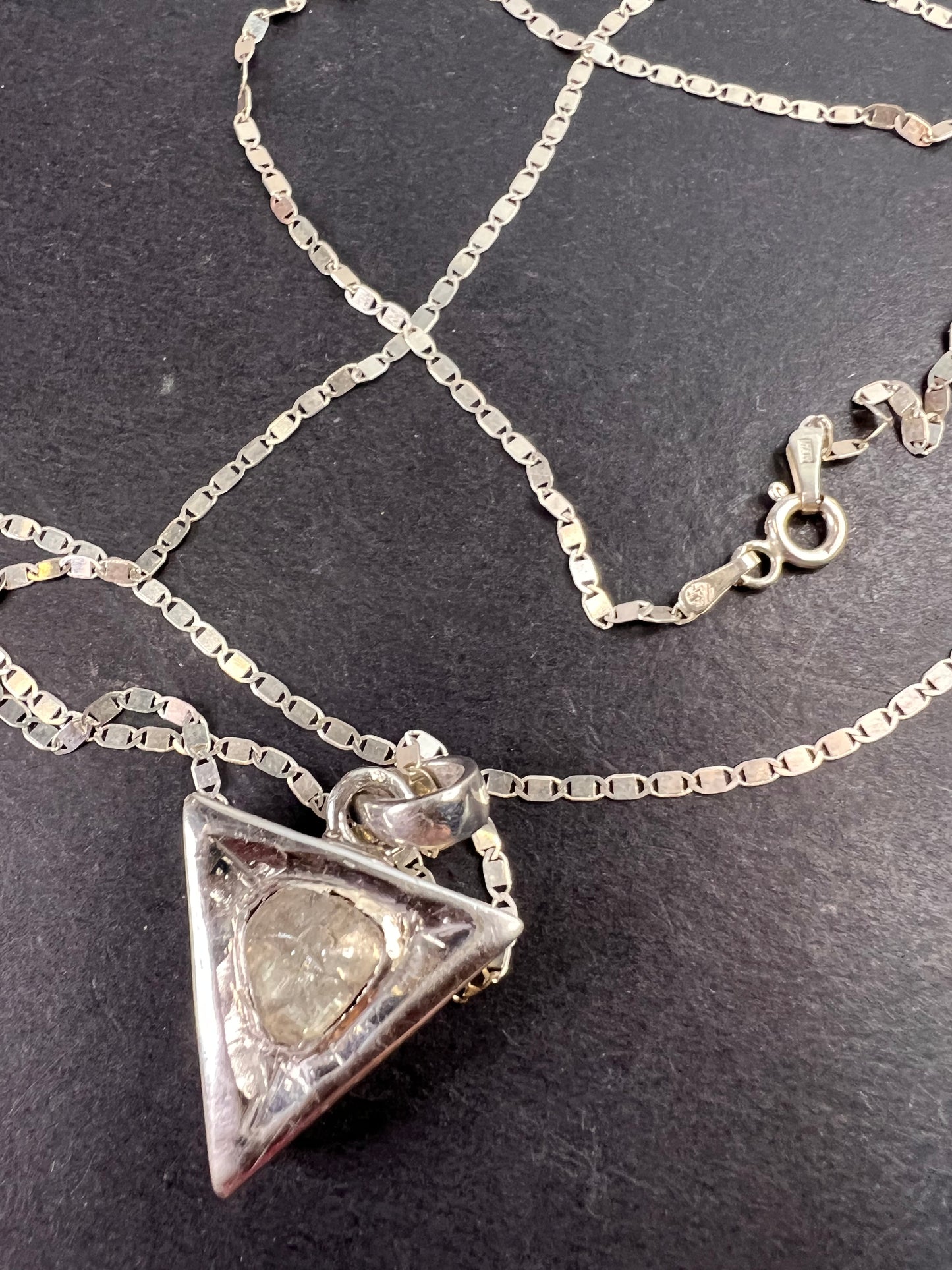 Downward triangle polki diamond pendant and chain necklace in platinum over sterling silver