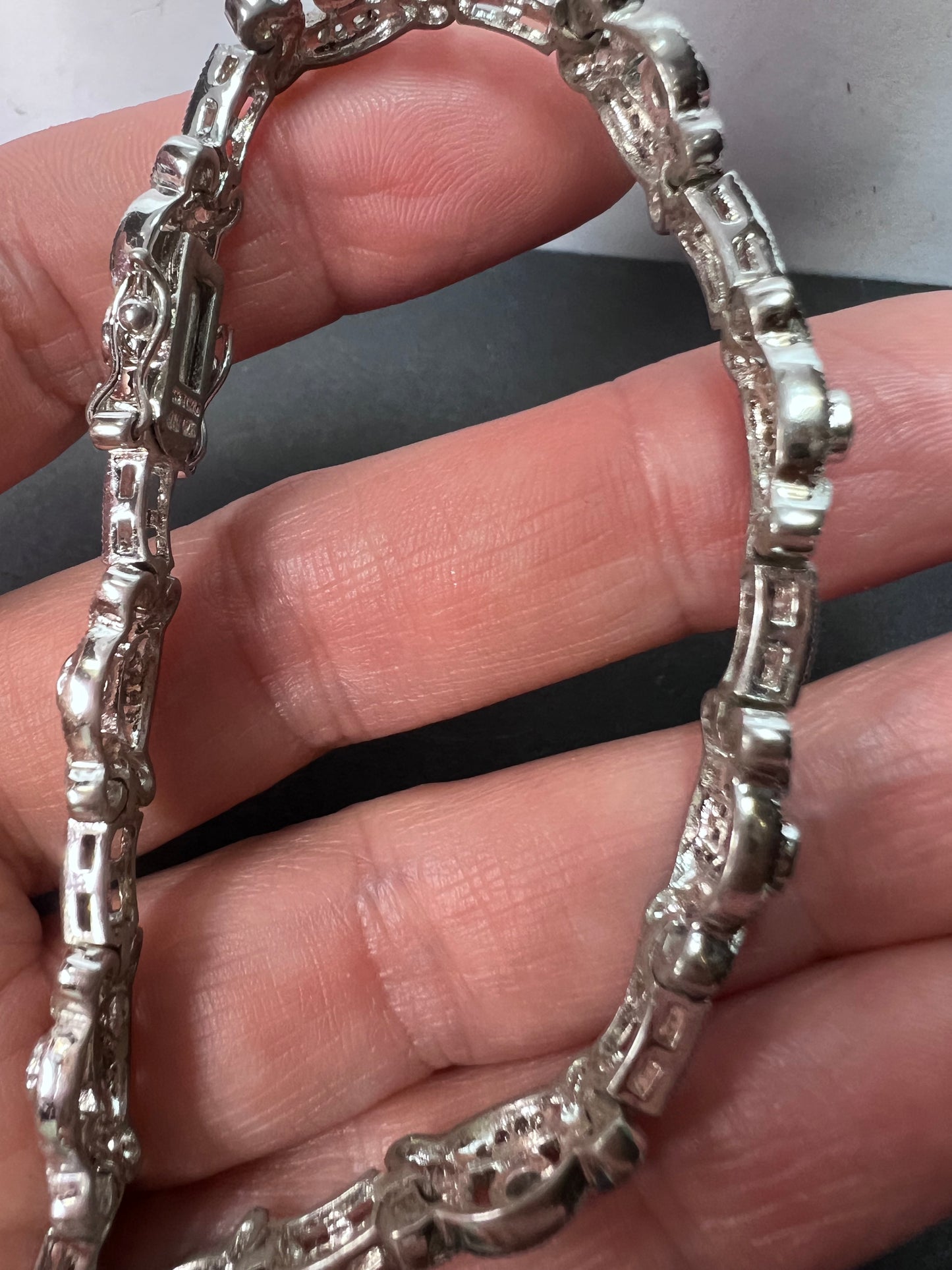 Vintage style sterling silver CZ bracelet